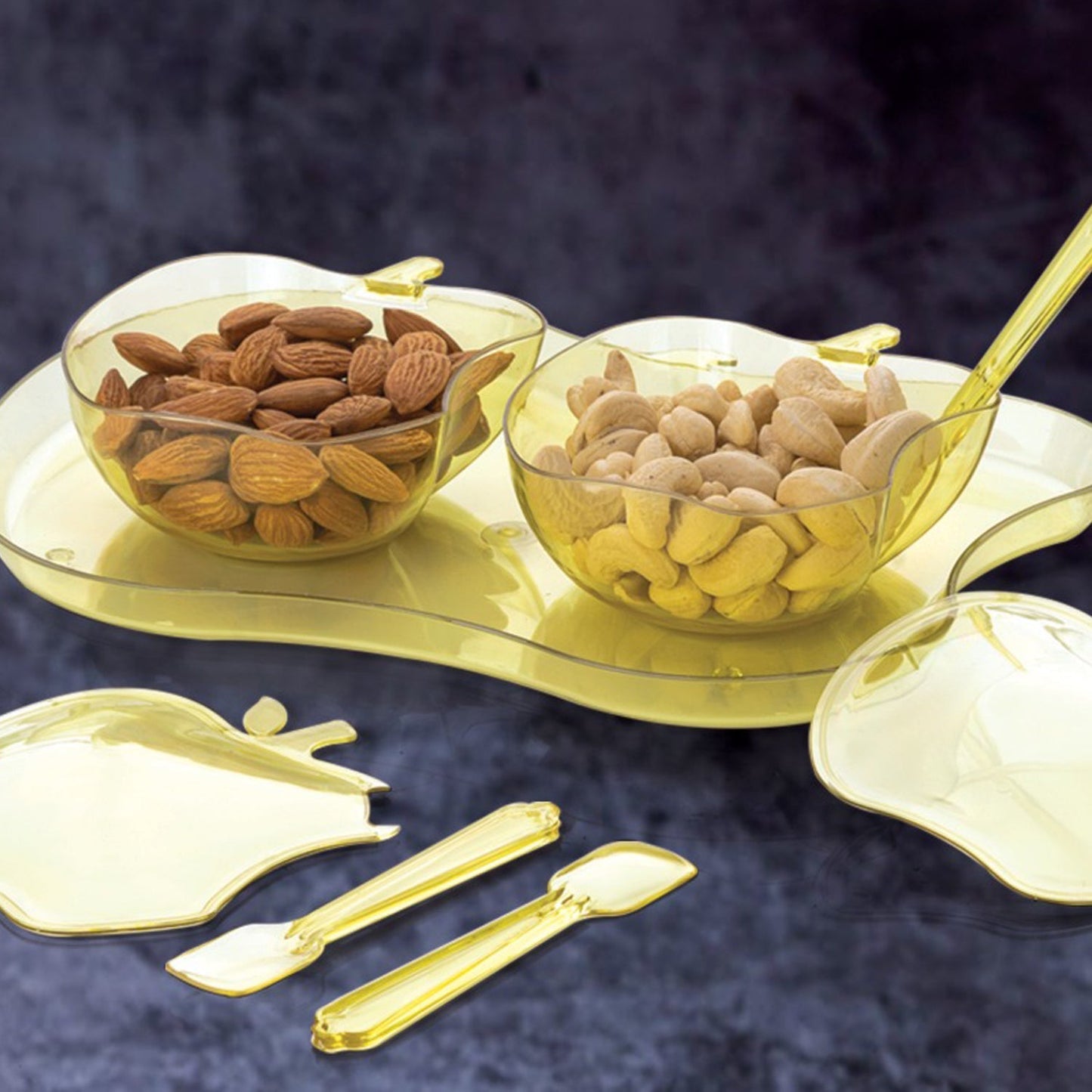 Apple Shape 2Piece Serving Set of Bowl with Spoon & Tray. Dinnerware Serving Snacks & Pickle - Springkart 