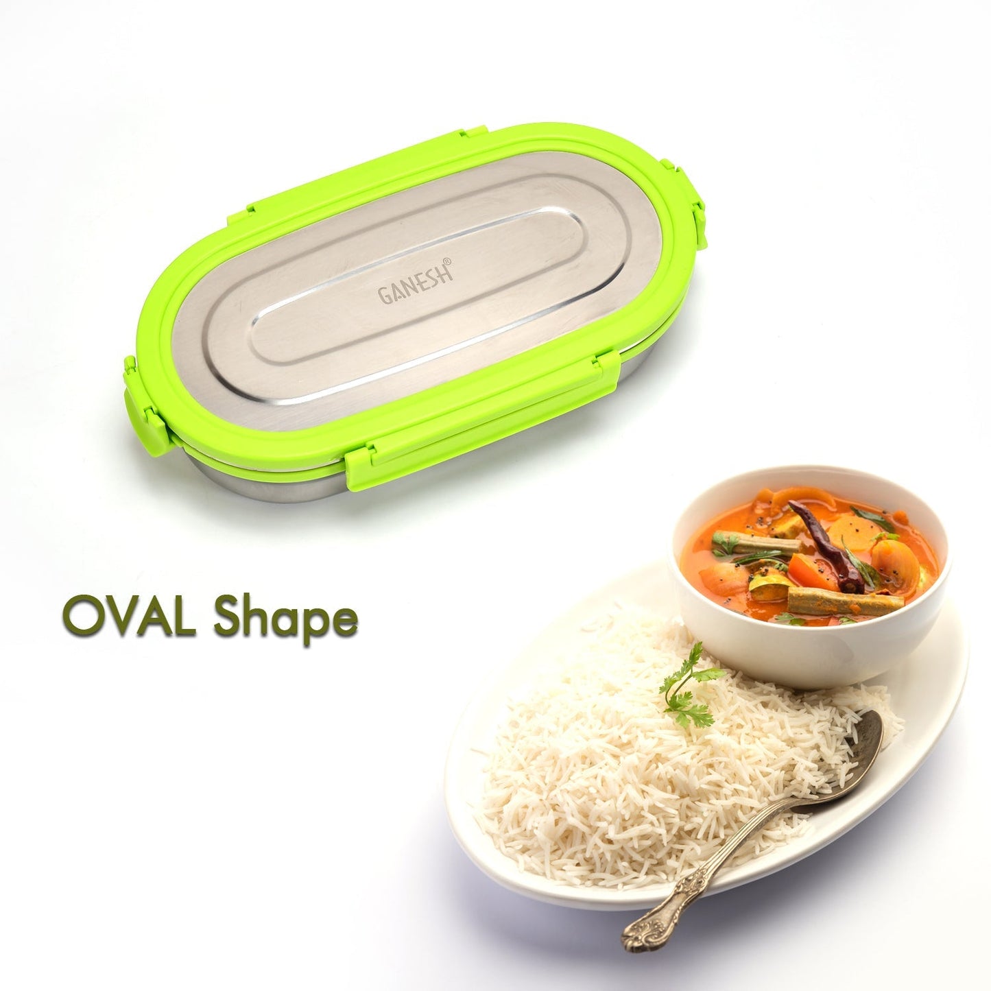 Ganesh Solo Oval 650 Stainless Steel Leak proof airtight Lunch Pack for Office & School Use - Springkart 