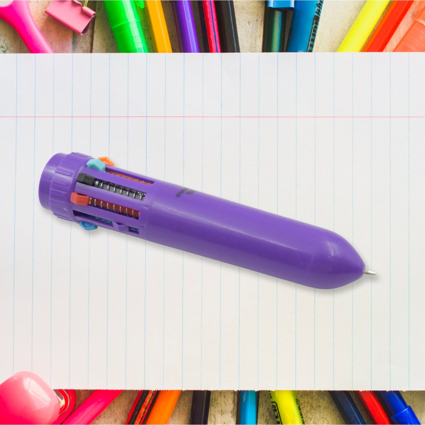 Kids 10-in-1 Color Pens Ballpoint Pen Set for Kids Cartoon Head Writing Pen for School Office Stationary Kit, Teddy Bear (1 Pc) - Springkart 