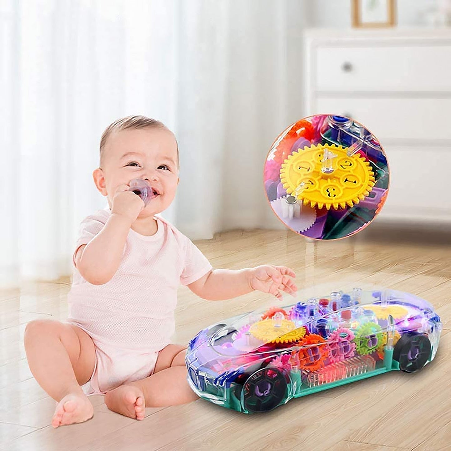 Automatic 360 Degree Rotating Transparent Gear Concept Car with Musical and 3D Flashing Lights Toy for Kids Boys & Girls (Multicolor / Battery Not Included) - Springkart 