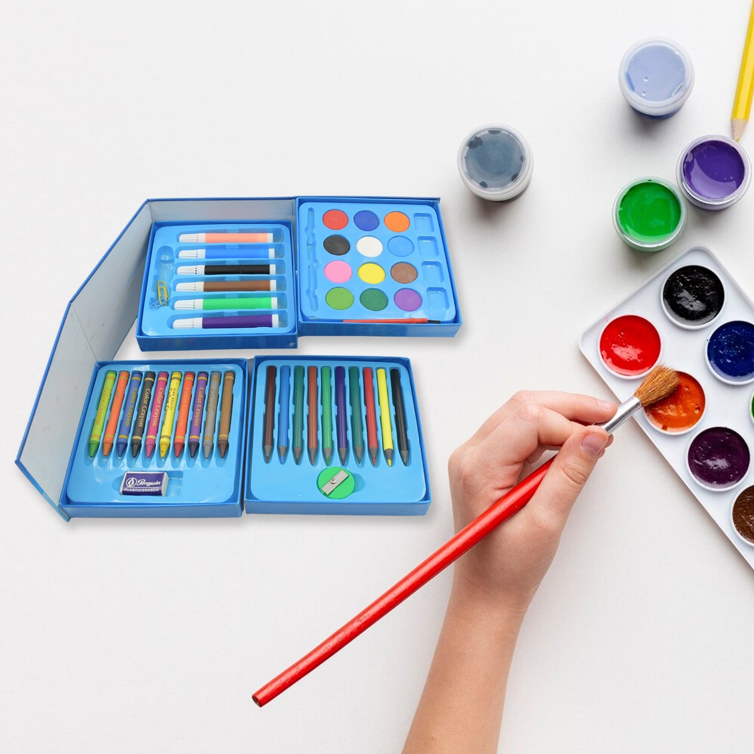Color Pencil, Crayons, Water Color, Sketch Pen Art (58 Pcs Set) - Springkart 