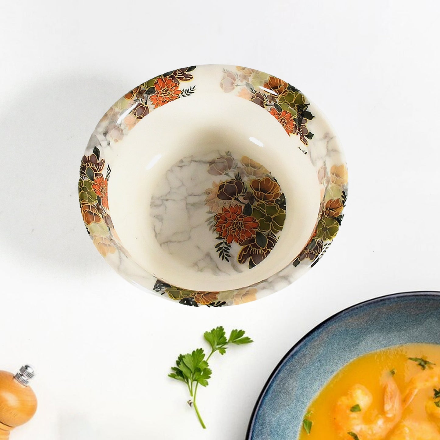 Dream High Quality plastic Dinning Dinner set with Unique Flower Design Printed, 6 pc Plates, 6 pc Bowls and 6 pc Serving Spoon, Lightweight Round Plates and Bowls, Microwave, and Dishwasher Safe (18 Pcs set) - Springkart 