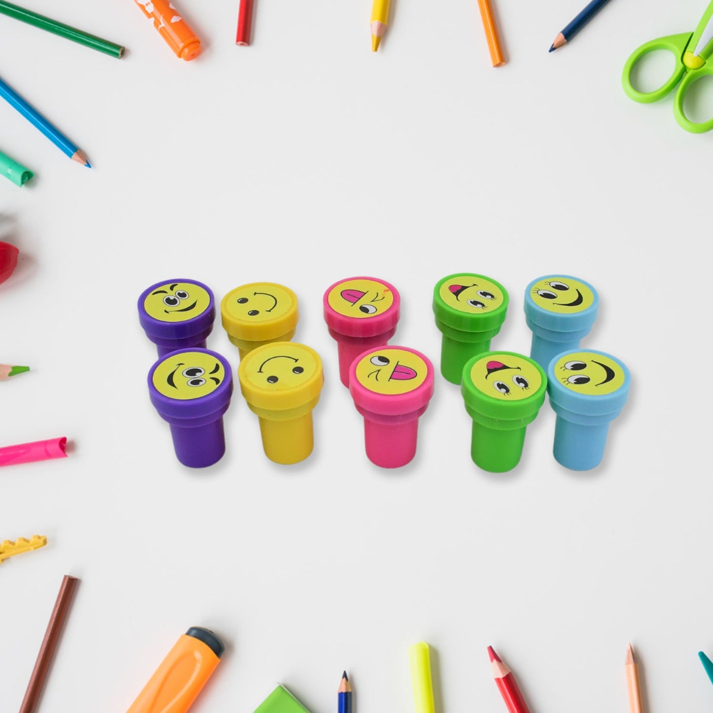 Emoticon Stamps 10 pieces in Round Shape Stamp (Multicolor / 10 Pc) - Springkart 