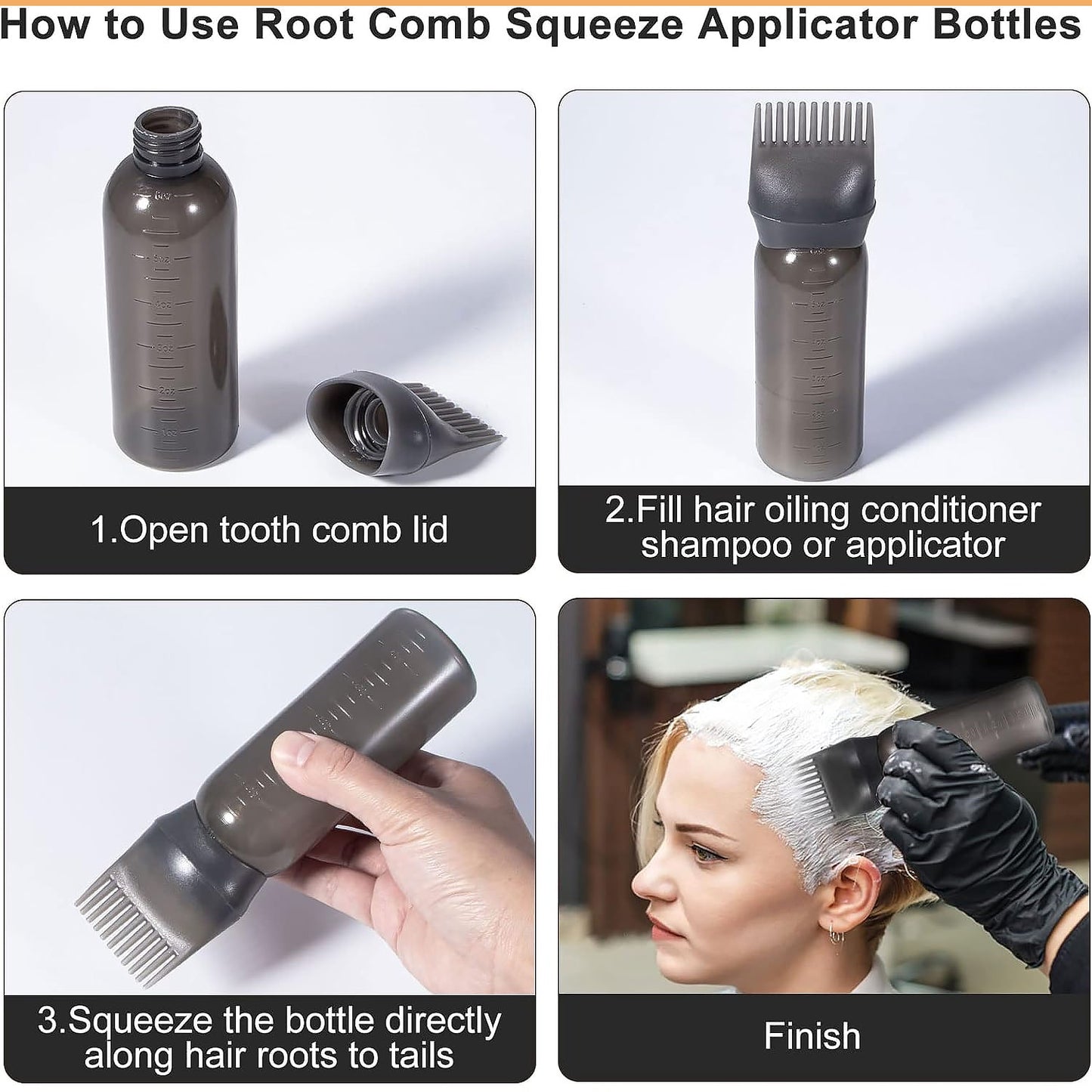 Comb Applicator Bottle, Hair Oil Applicator Bottle for Hair Dye Bottle Applicator Brush with Graduated Scale, Professional Brush Applicator Comb Hairdressing Coloring Styling Tool (1 Pc) - Springkart 