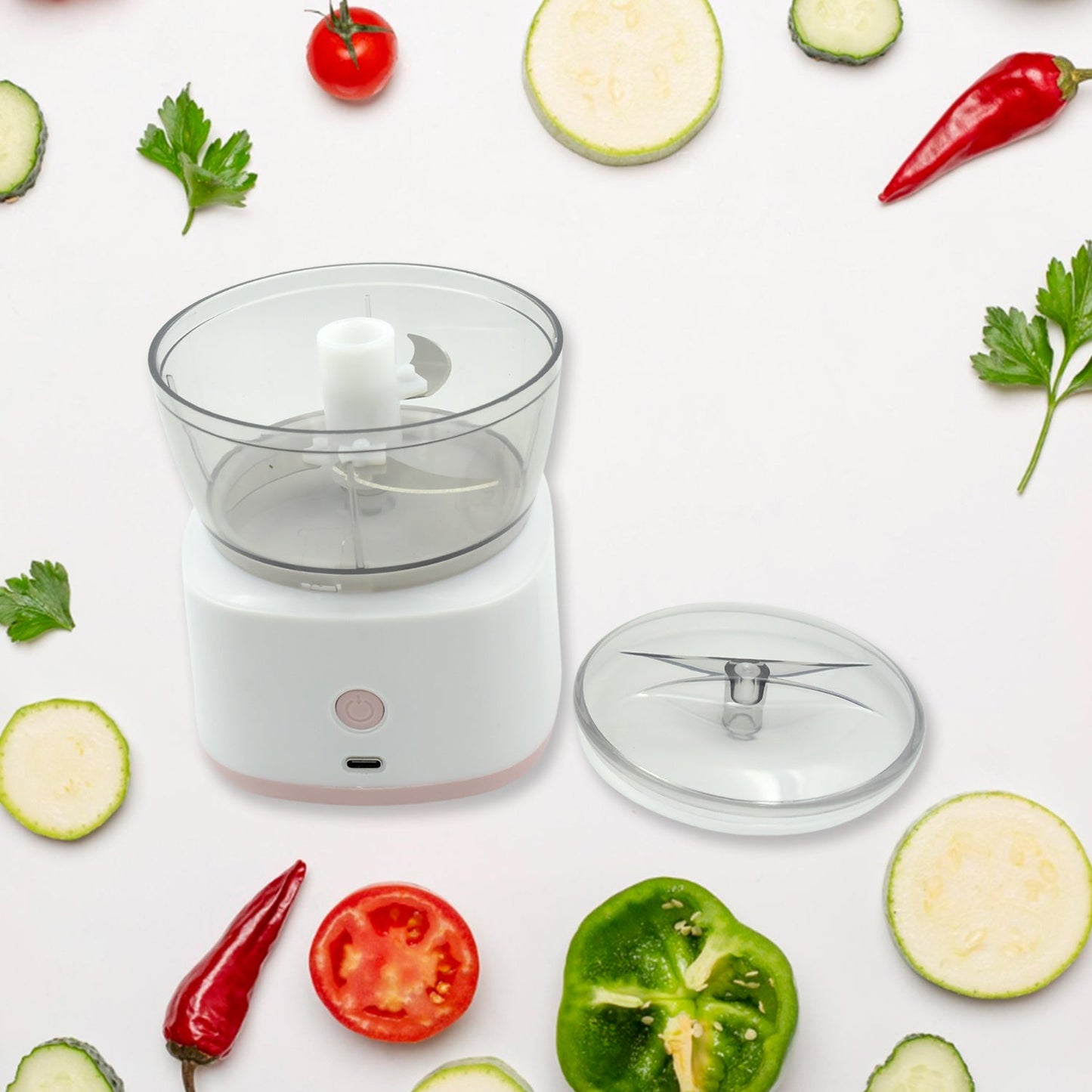 Portable Mini Food Processor Chopper Electric Veggie Chopper 3 Blades With Charching Cable Type C, Vegetable Chopper, Garlic Chopper Food Grinder for Chopping Ginger, Pepper Chili, Onion, Fruit, Meat - Springkart 