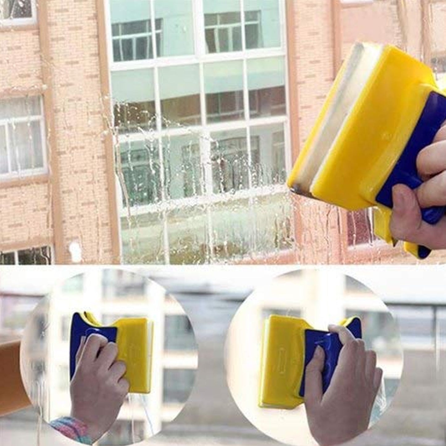 Magnetic Glass Cleaner (1 Pc): Square, Double-Sided Wiper, 2 Extra Pads - Springkart 