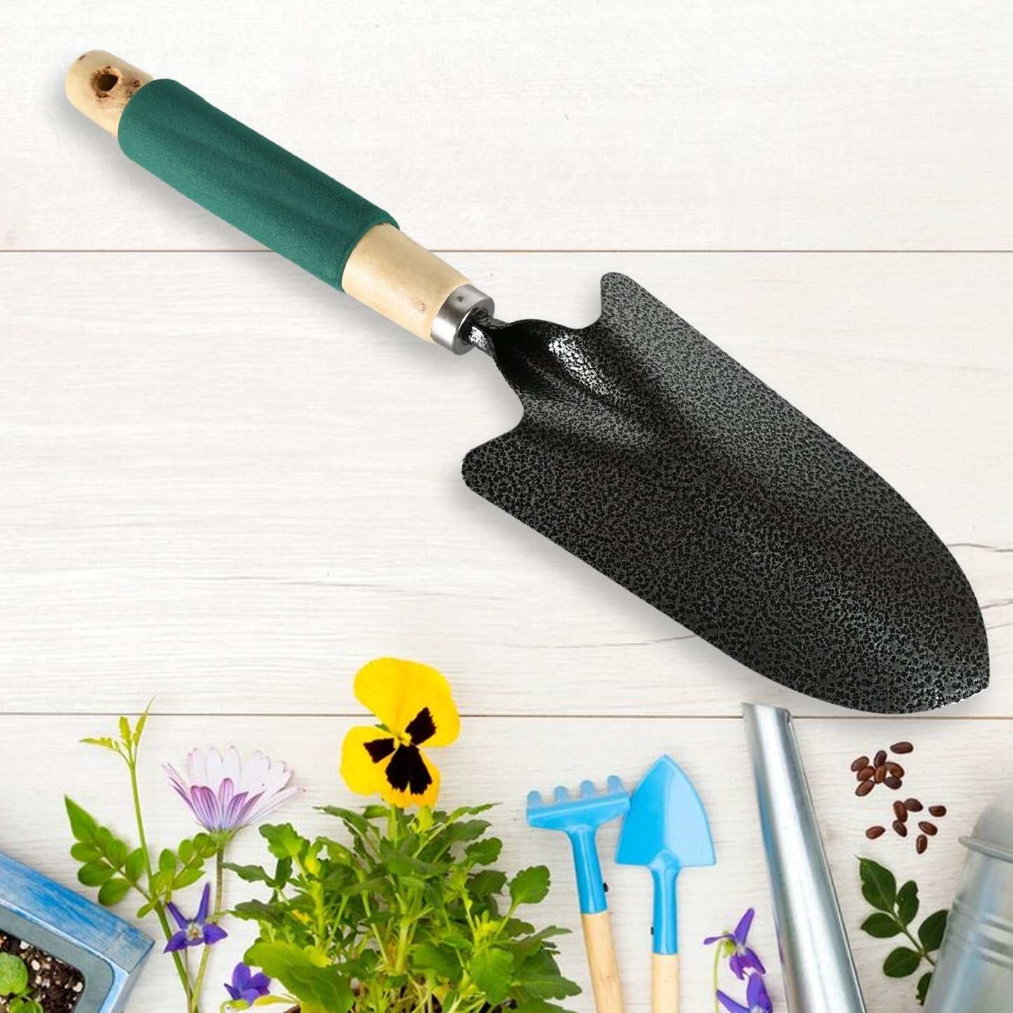 Gardening Tools - Hand Cultivator, Trowel, Heavy Duty with Ergonomic Wooden Handle for Transplanting and Digging (3 Pcs Set) - Springkart 
