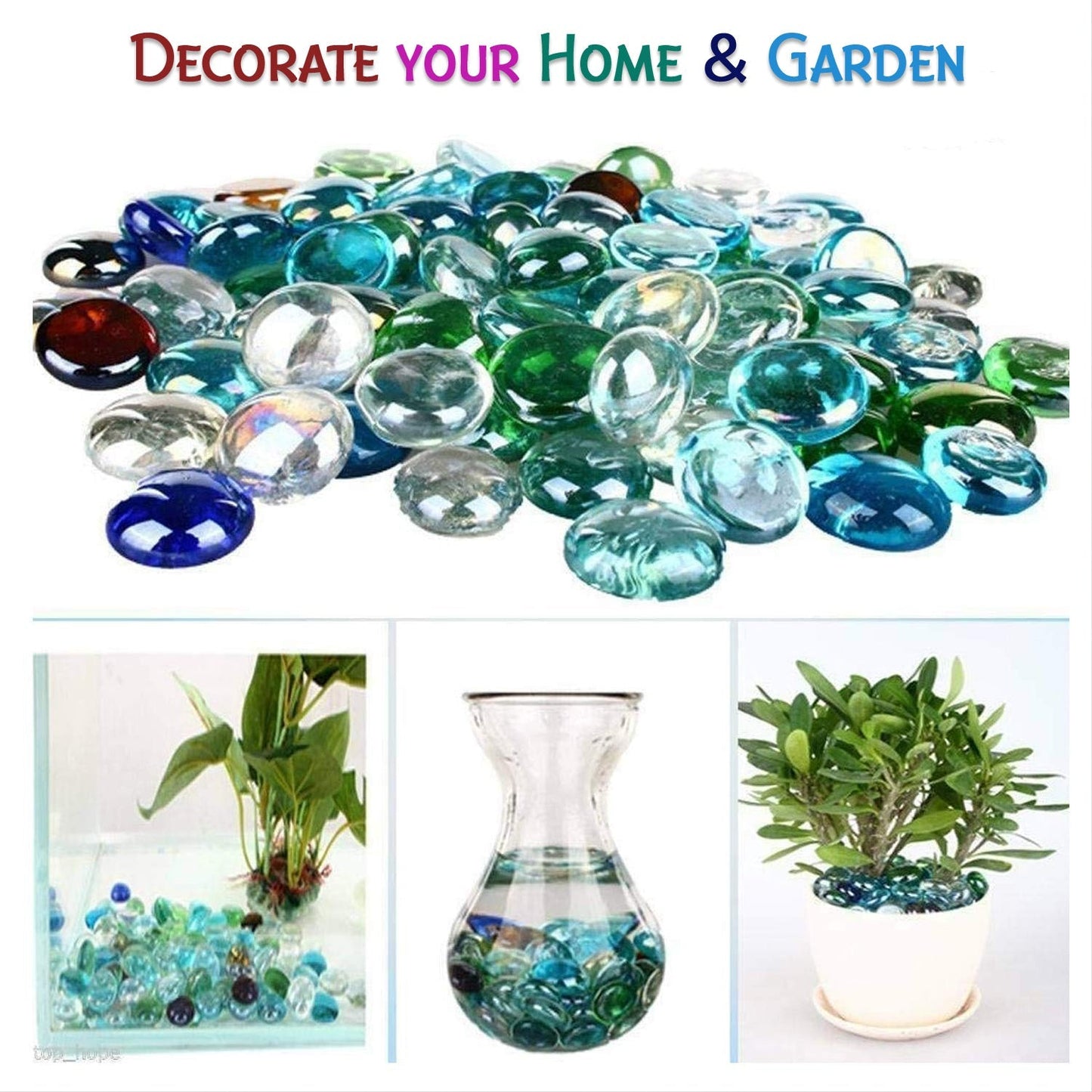 Glass Gem Stone, Flat Round Marbles Pebbles for Vase Fillers, Attractive pebbles for Aquarium Fish Tank. - Springkart 