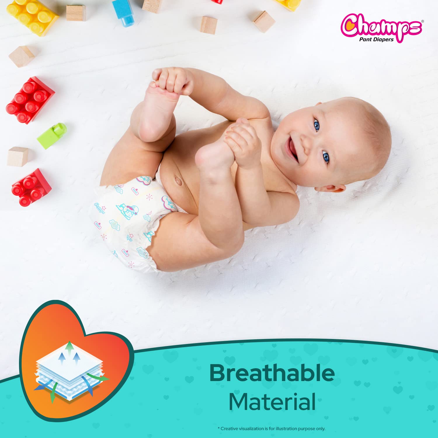 Champs Soft and Dry Baby Diaper Pants 62 Pcs (Large Size L62) - Springkart 