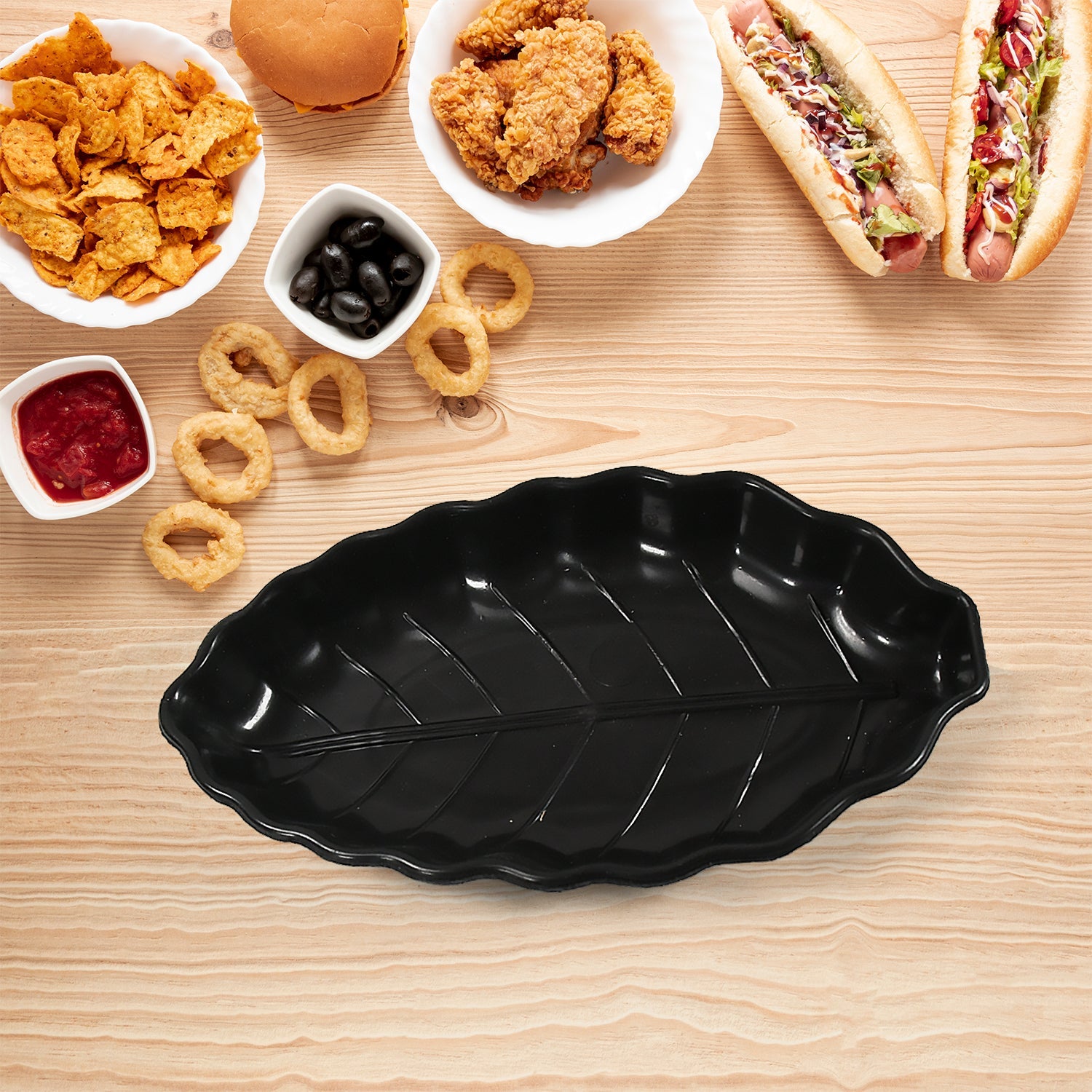 Invitation Round Ceramic Snacks Bowl With Plastic Leaf shape Serving platter Portable, Lightweight Breakfast, Serving Bowl | Ideal for Rice, Pasta, Desserts Home & Kitchen Serving Bowl & platter (8 Pcs set) - Springkart 