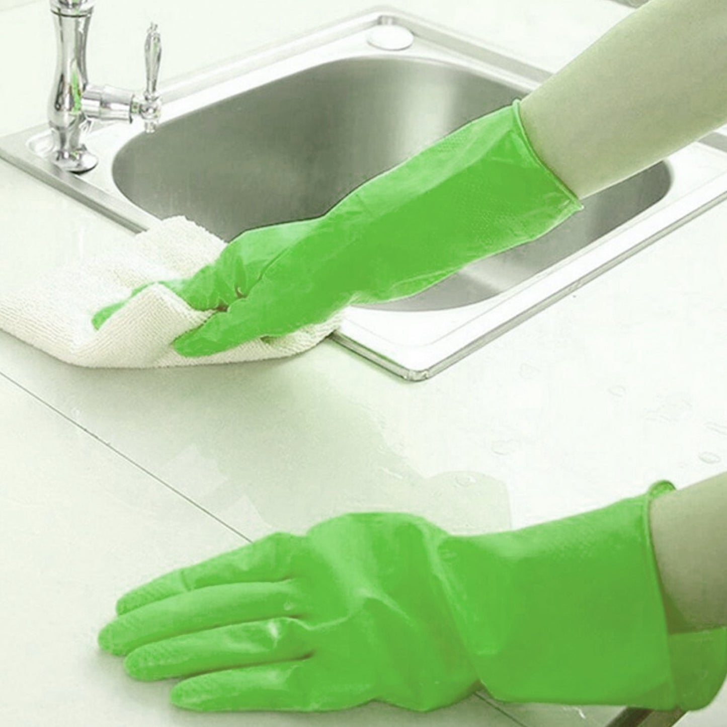 Multipurpose cleaning rubber hand gloves (green) 1 PC - Springkart 