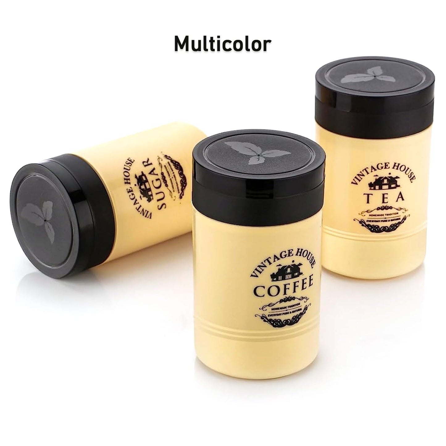 Accurate Seal Tea Sugar Coffee Container - 3 Pcs Plastic Damru Shaped Tea, Coffee, Sugar Canisters Jar, New Airtight Food Seal Containers for Salt, Dry Fruit, Grocery Multicolor (3 Pcs Set) - Springkart 