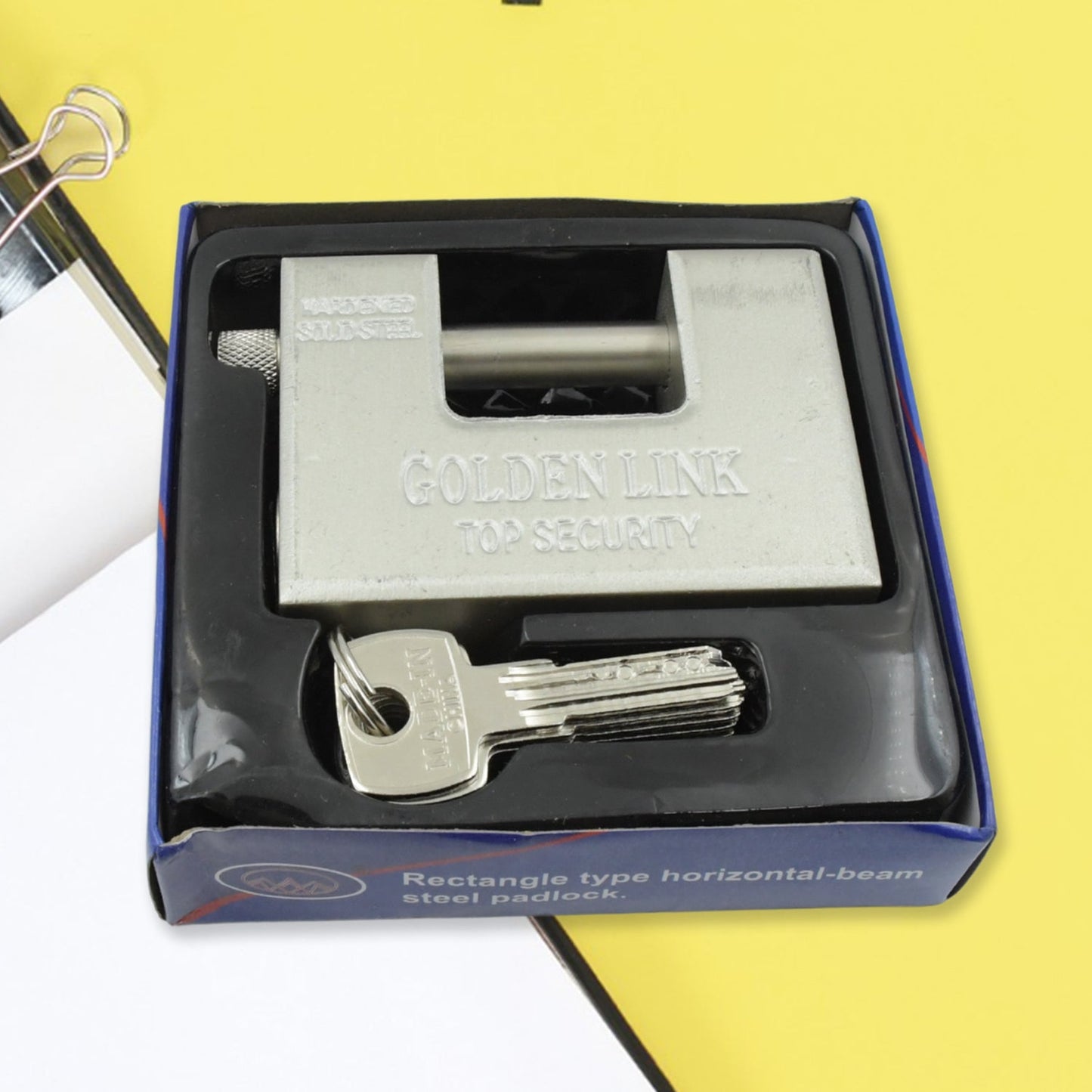 94mm Stainless Steel Padlock: Rectangular, Hardened Steel, 5 Keys - Springkart 