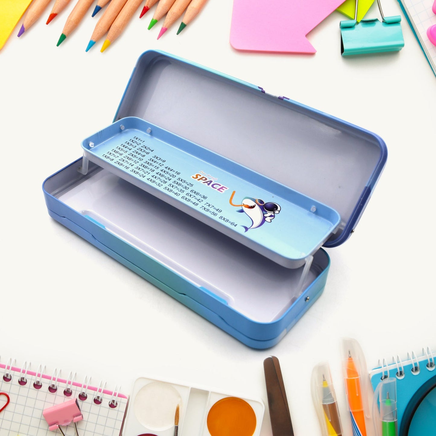 Metal Pencil Box, Pencil Case Double Compartment for Kids Stationery Compass Box, Stationery Gift for School Kids Compass, Pencil Box, Birthday Return Gift for Kids - Springkart 