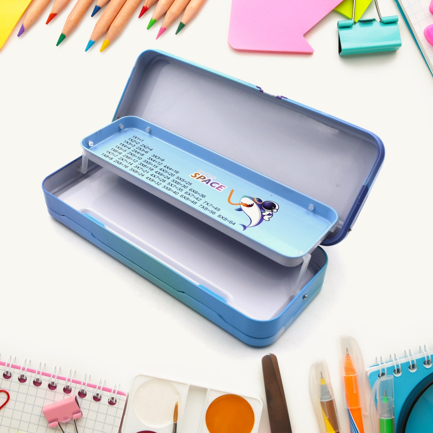 Metal Pencil Box, Pencil Case Double Compartment for Kids Stationery Compass Box, Stationery Gift for School Kids Compass, Pencil Box, Birthday Return Gift for Kids - Springkart 