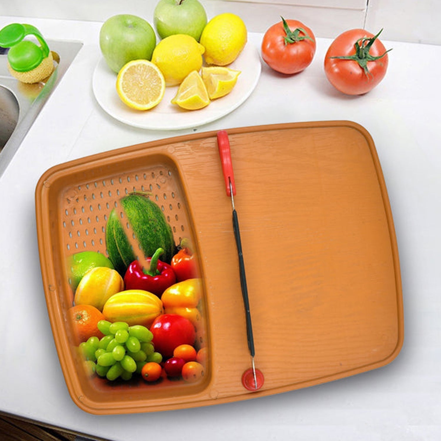 Cut N Wash Box and tray used in all kinds of household kitchen purposes for cutting and washing within of fruits and vegetables. - Springkart 