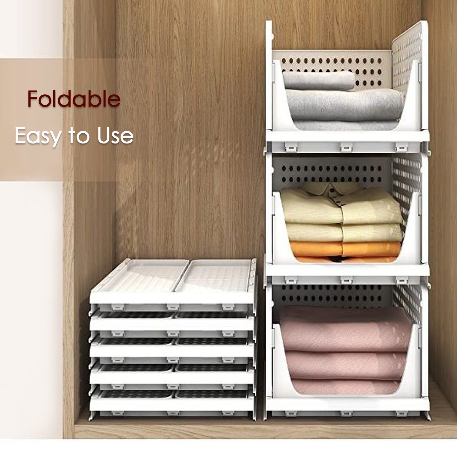3 Layer Clothes Organizer for Wardrobe Cupboard Organizer for Clothes Foldable and Stackable Closet Organizer Drawer Organizer for Clothes, Multi Purpose Plastic Drawer - Springkart 