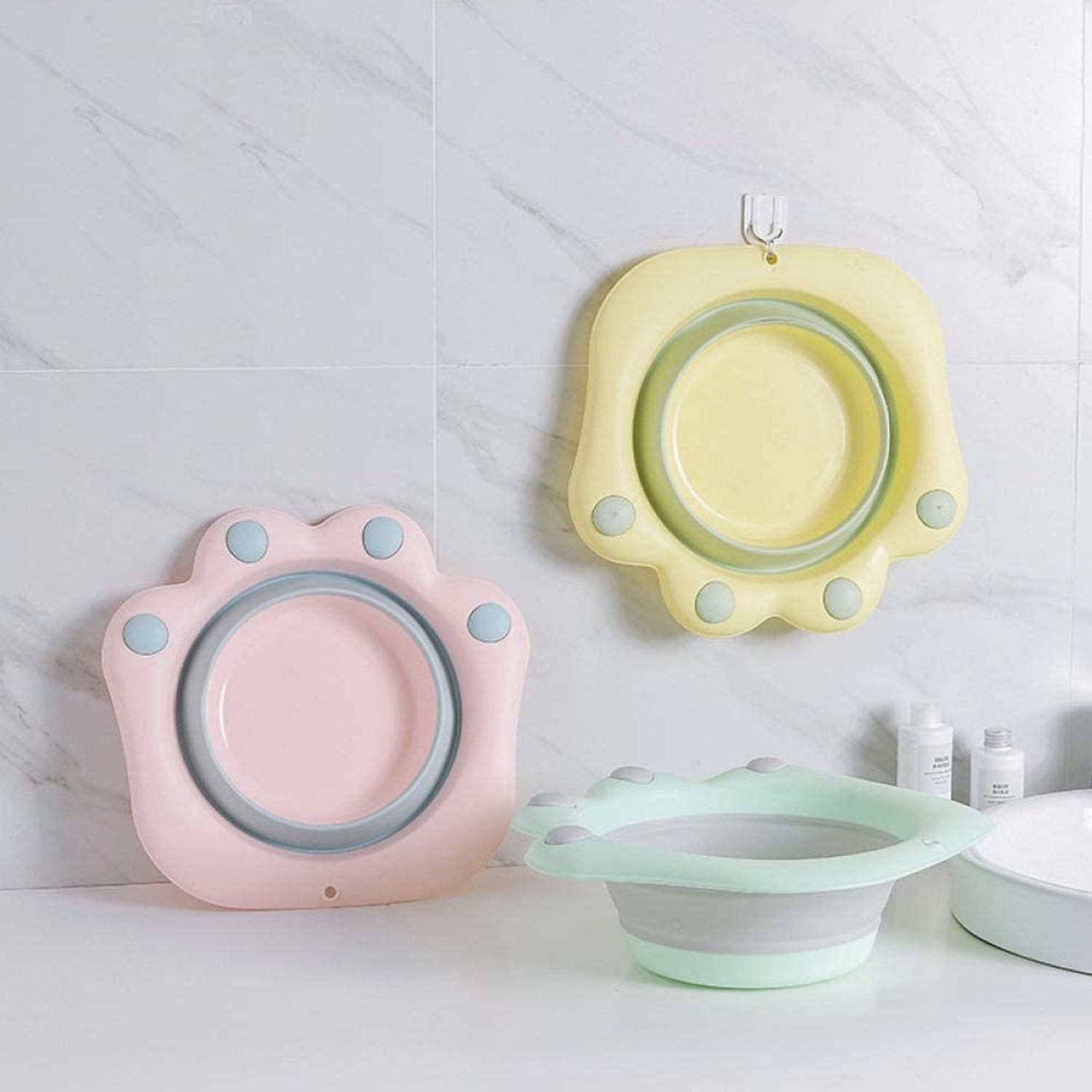 Folding washbasin Folding Wash Basin Household Plastic Portable Laundry Basin Bathroom Foot-washing Basin Cute cartoon wash basin foot wash basin-Pink color Folding basin - Springkart 