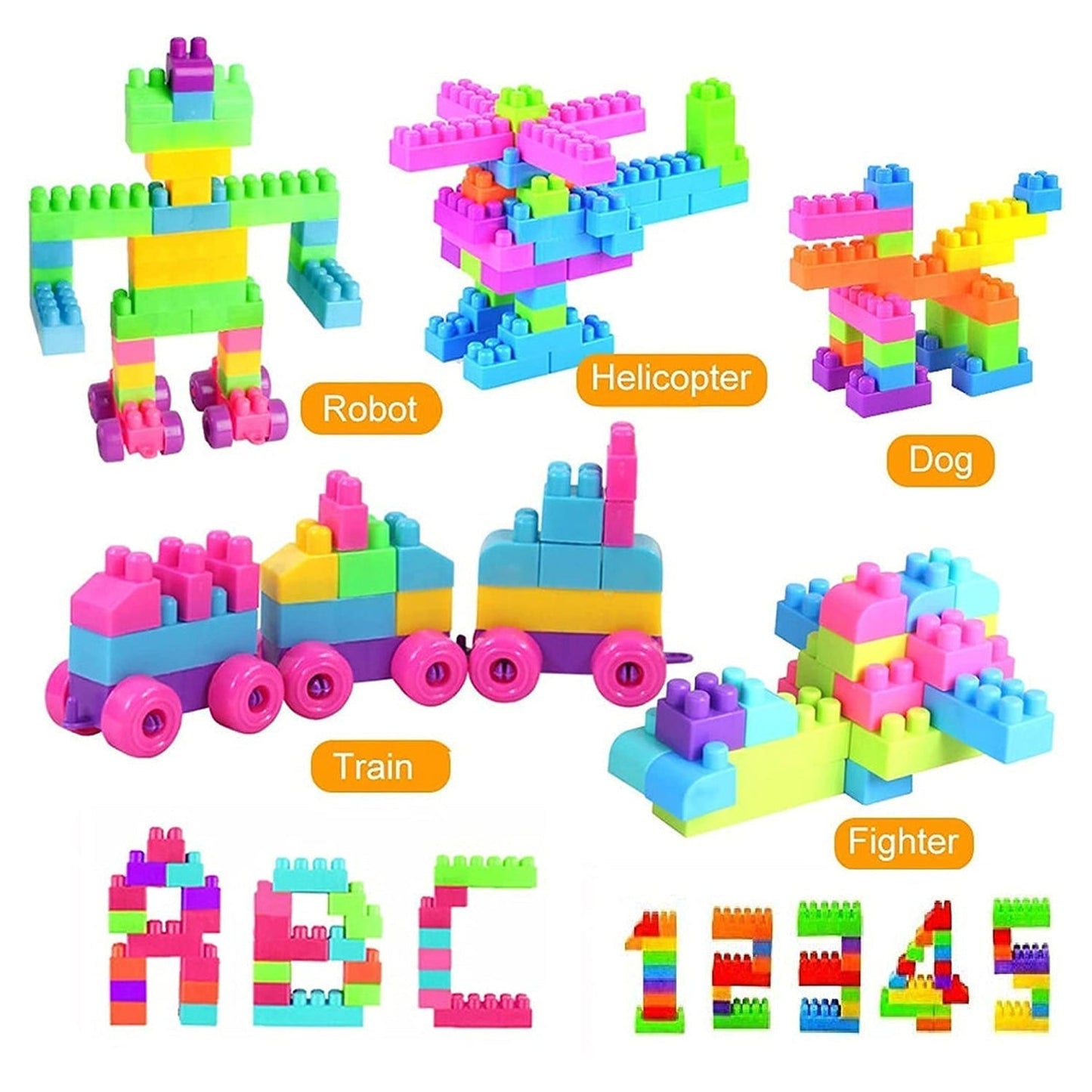 Blocks Set for Kids, Play Fun and Learning Blocks for Kids Games for Children Block Game Puzzles Set Boys, Children (Multicolor, 60 Bricks Blocks) - Springkart 