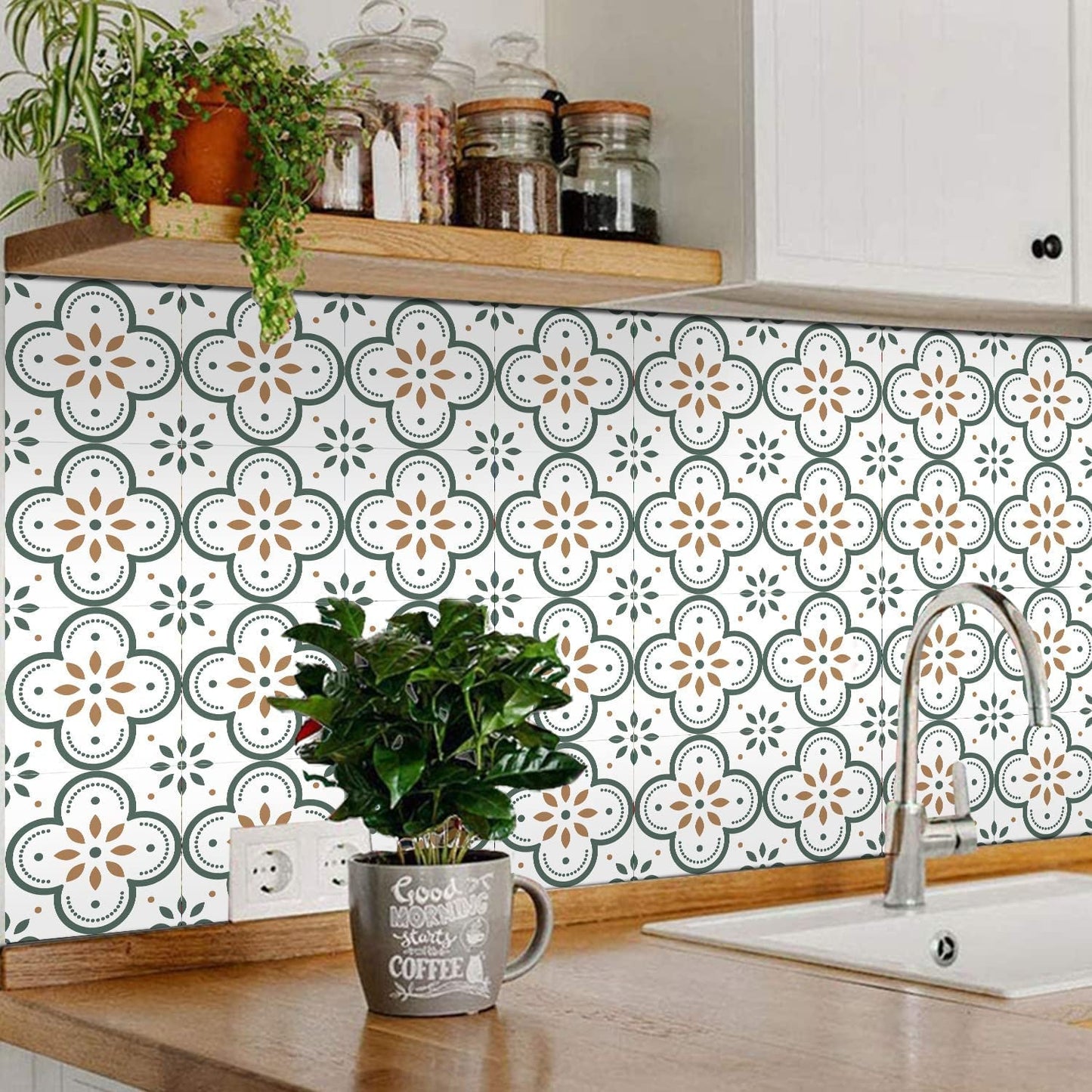 Peel and Stick Floor Tiles Kitchen / Bathroom Backsplash Sticker Detachable Waterproof DIY Tile Stickers for Wall Decoration Tiles Home Decoration (8x8 Inch / 10 Pcs Set) - Springkart 