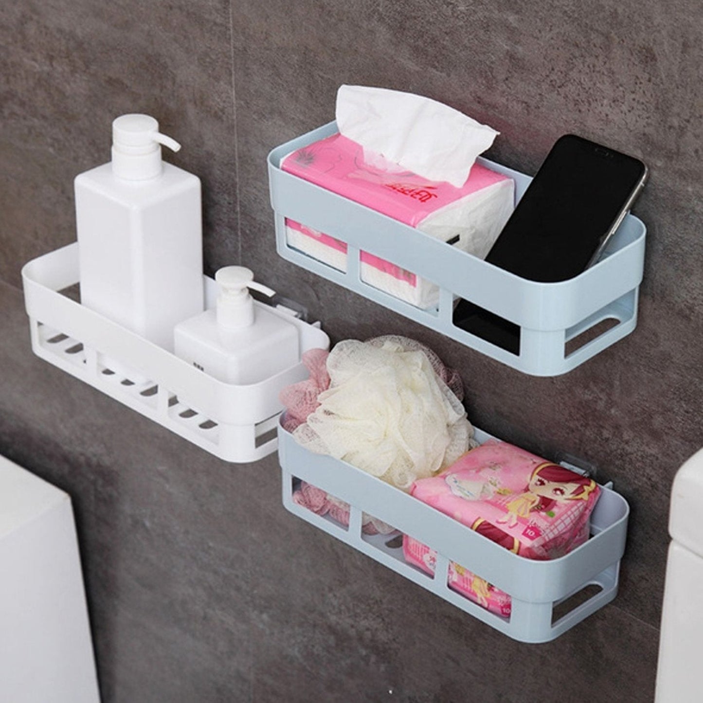 ABS Plastic Shower Corner Caddy Basket Shelf Rack with Wall Mounted Suction Cup for Bathroom Kitchen - Springkart 