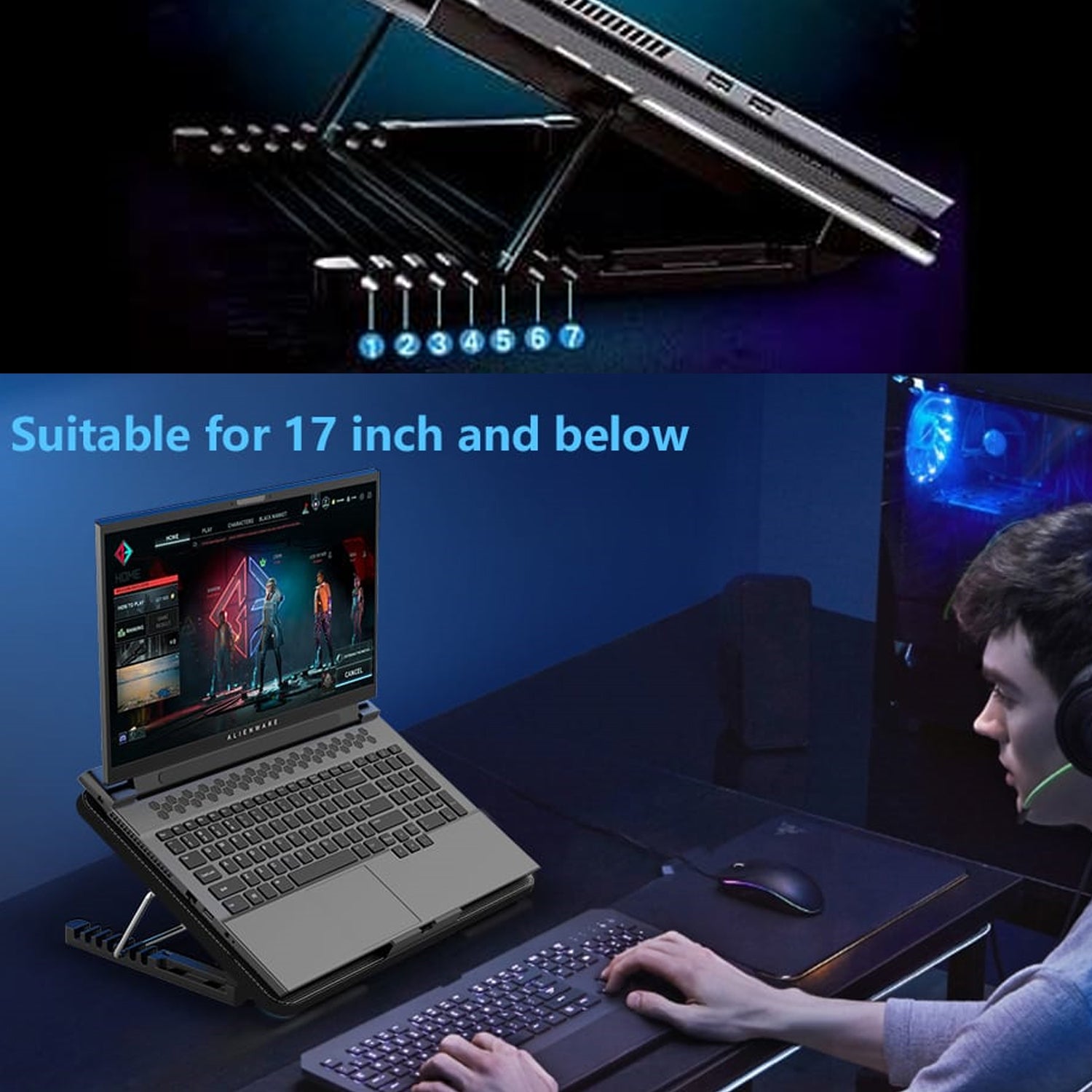 Laptop Cooler Cooling Pad with 2 Quiet Led Fans, Dual USB Ports, Portable Ultra Slim USB Powered 7 Heights Adjustable Laptop Stand for Gaming Laptop - Springkart 
