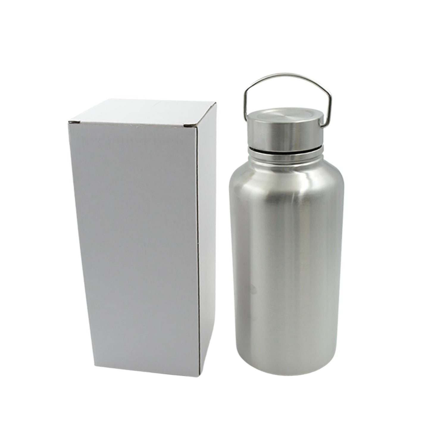 Large stainless steel water bottle, handle, hot & cold