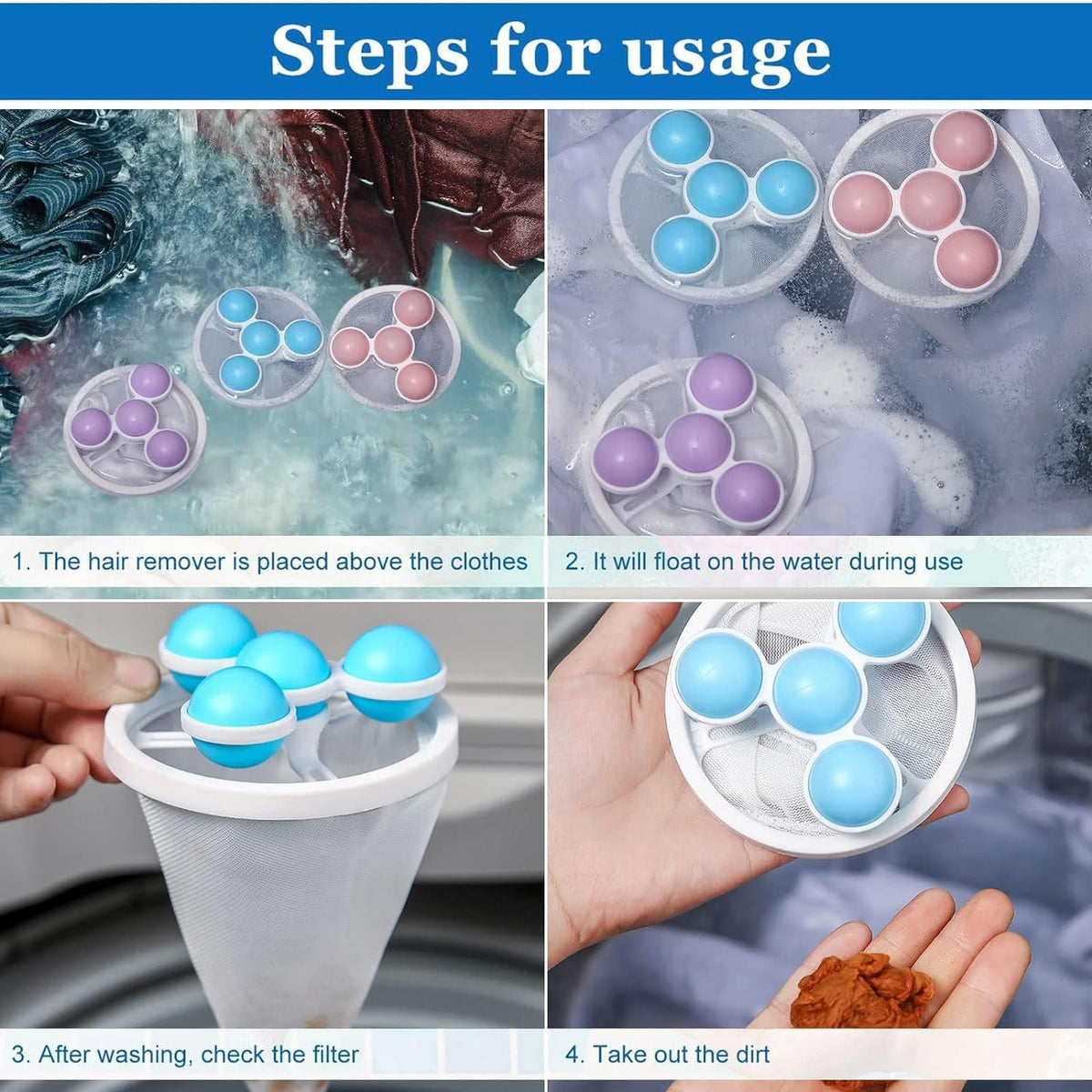 Laundry Ball Floating Pet Fur Lint Hair Catcher Household Reusable Washing Machine Floating Lint Mesh Bag Hair Filter Net Pouch Washing Lint Hair Remover Net, Mesh Bag Dryer (1 Pc) - Springkart 