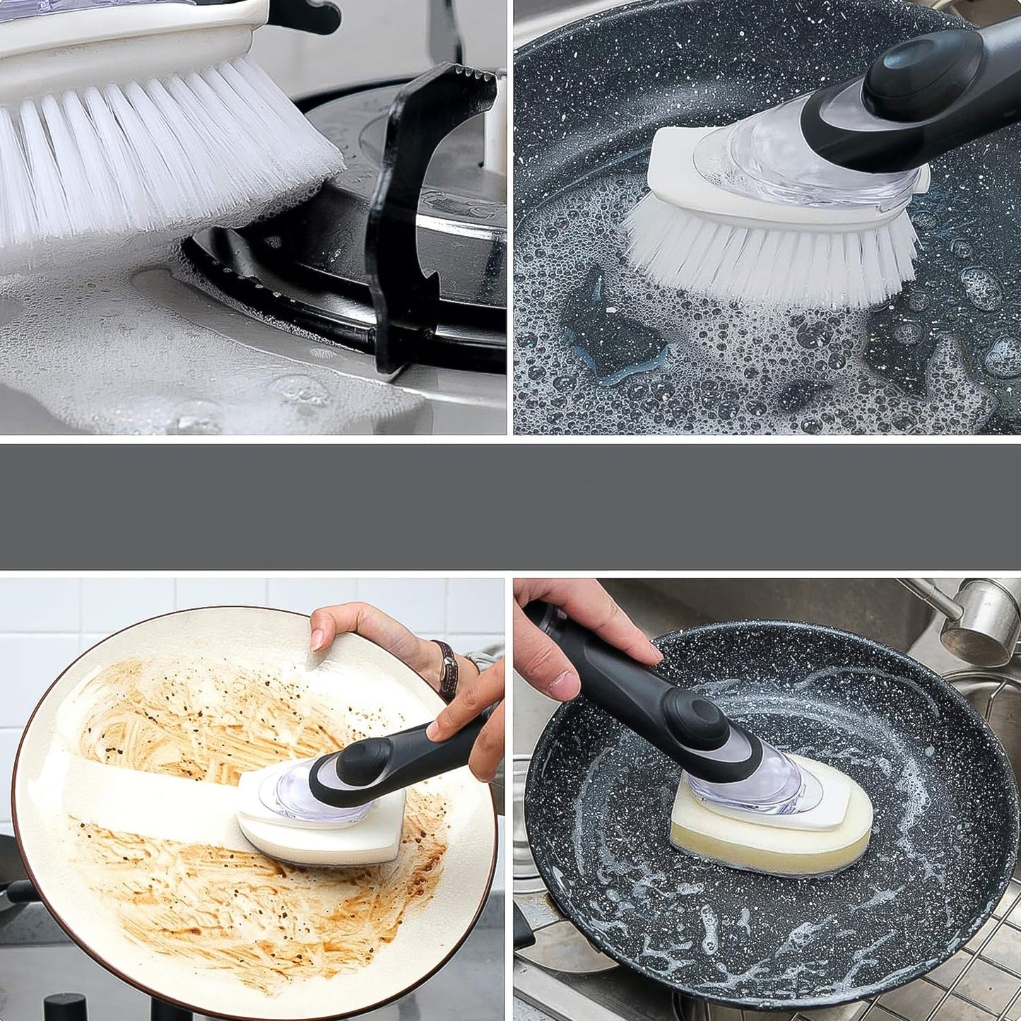 Dish Scrubber with Soap Dispenser, Soap Dispensing Dish Brush Set (1 Set / With Brown Box) - Springkart 