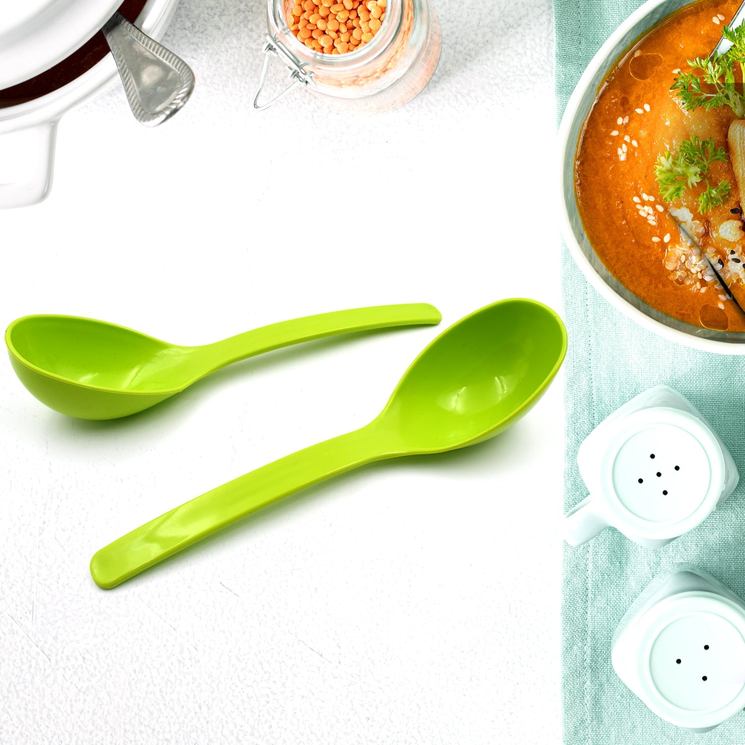 Plastic Spoon Kitchen Multipurpose Serving Ladle for Frying, Serving, Turner, Curry Ladle, Serving Rice, Spoon Used While Eating and Serving Food Stuffs Etc (2 Pcs Set / 10 Inch ) - Springkart 