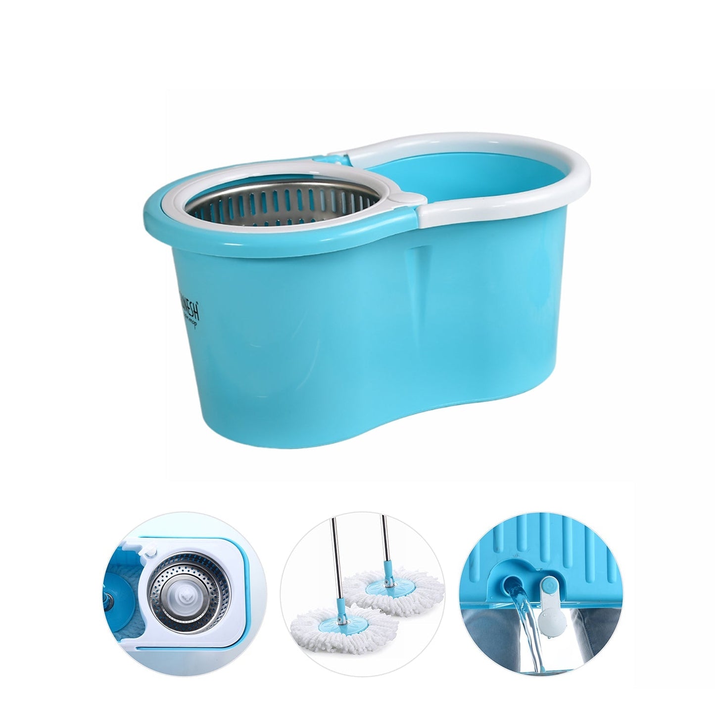 RAPID STEEL SPINNER BUCKET MOP 360 DEGREE SELF SPIN WRINGING WITH 2 ABSORBERS FOR HOME AND OFFICE FLOOR CLEANING MOPS SET - Springkart 