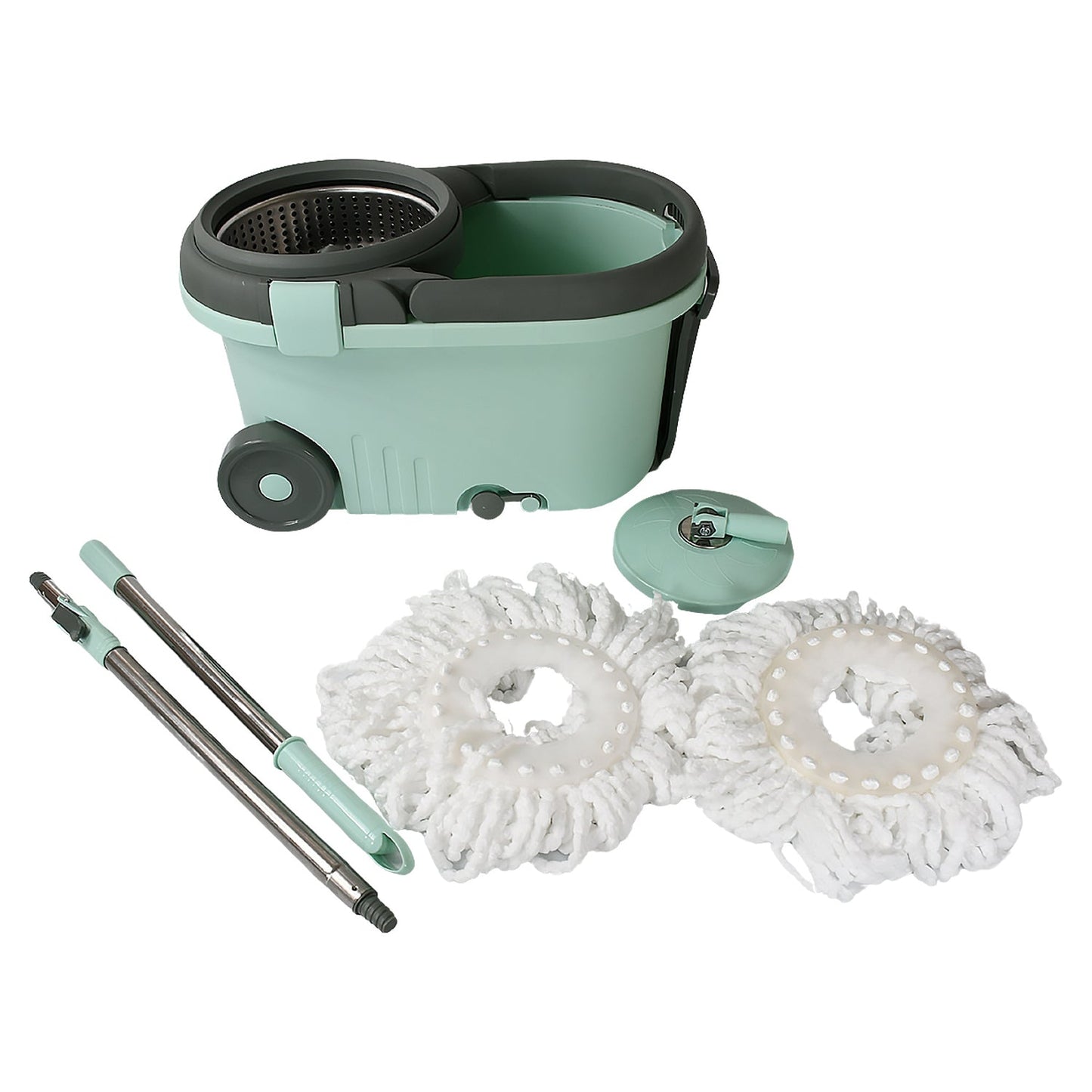 Ganesh Quick Spin Mop Steel Spin, Bucket Floor Cleaning, Easy Wheels & Big Bucket, Floor Cleaning Mop With Bucket, 2 Micro fiber head / Refill - Springkart 