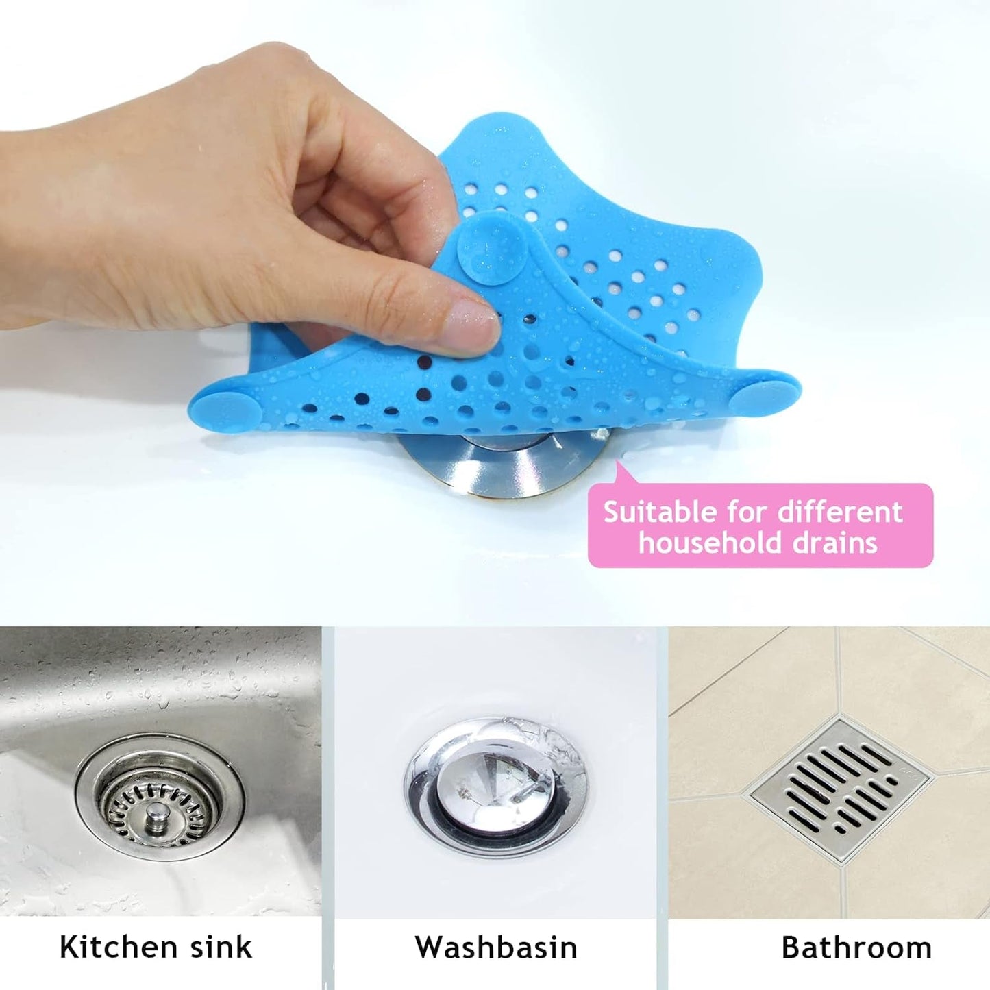 Star Shape Suction Cup Kitchen Bathroom Sink Drain Strainer Hair Stopper Filter, Star Shaped Sink Filter Bathroom Hair Catcher, Drain Strainers Cover Trap Basin (3 Pc)