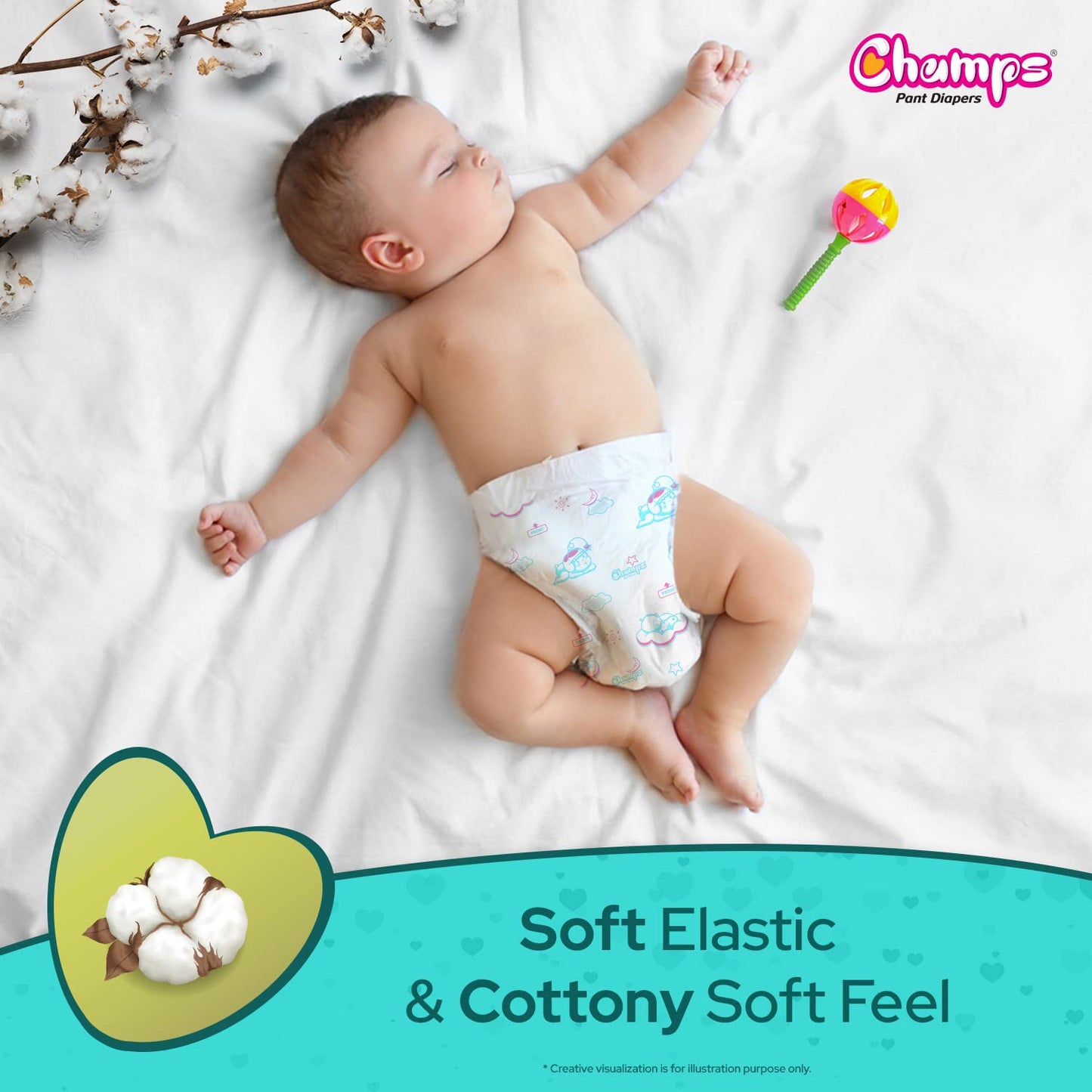 Champs Soft and Dry Baby Diaper Pants 62 Pcs (Large Size L62) - Springkart 