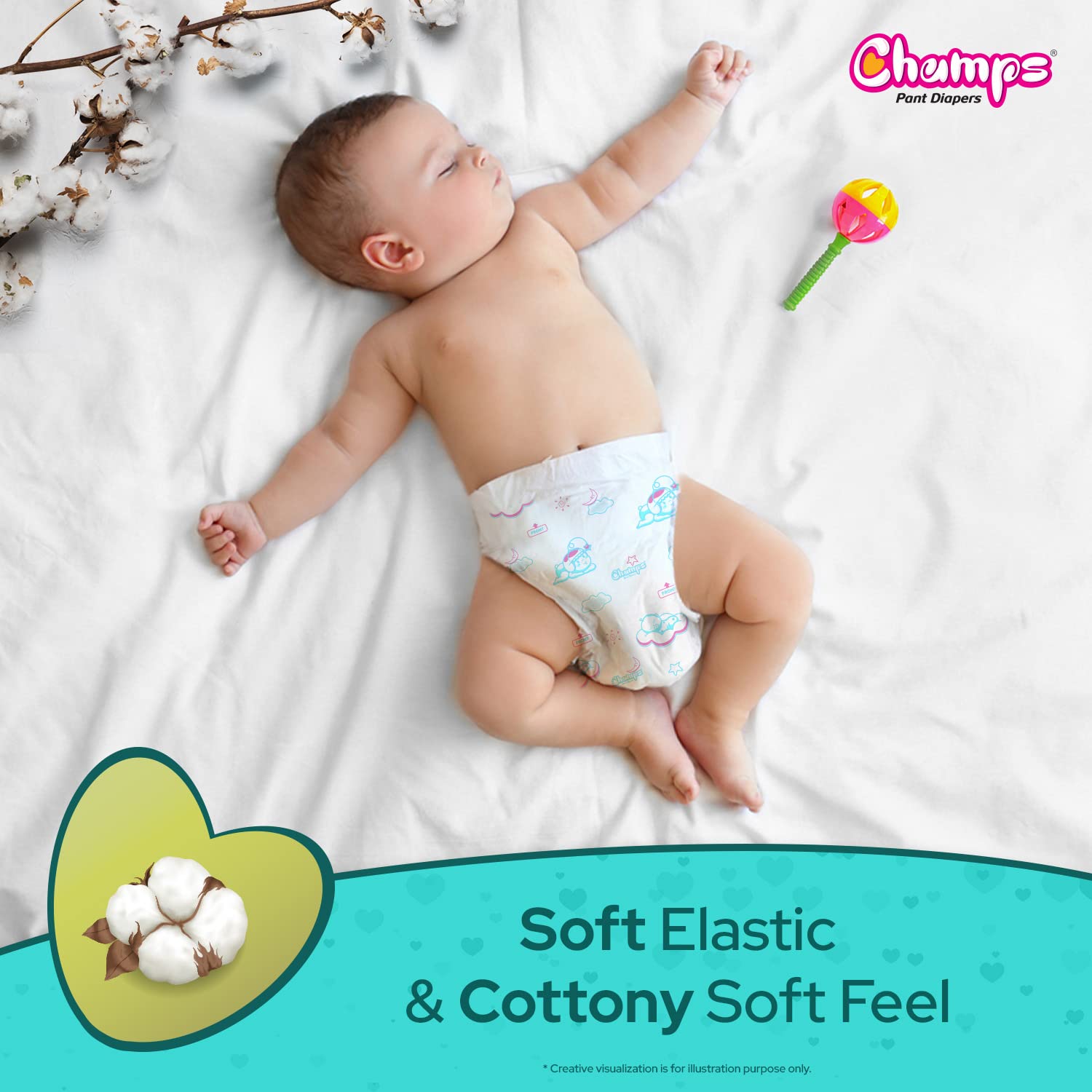Champs Soft and Dry Baby Diaper Pants 62 Pcs (Large Size L62) - Springkart 