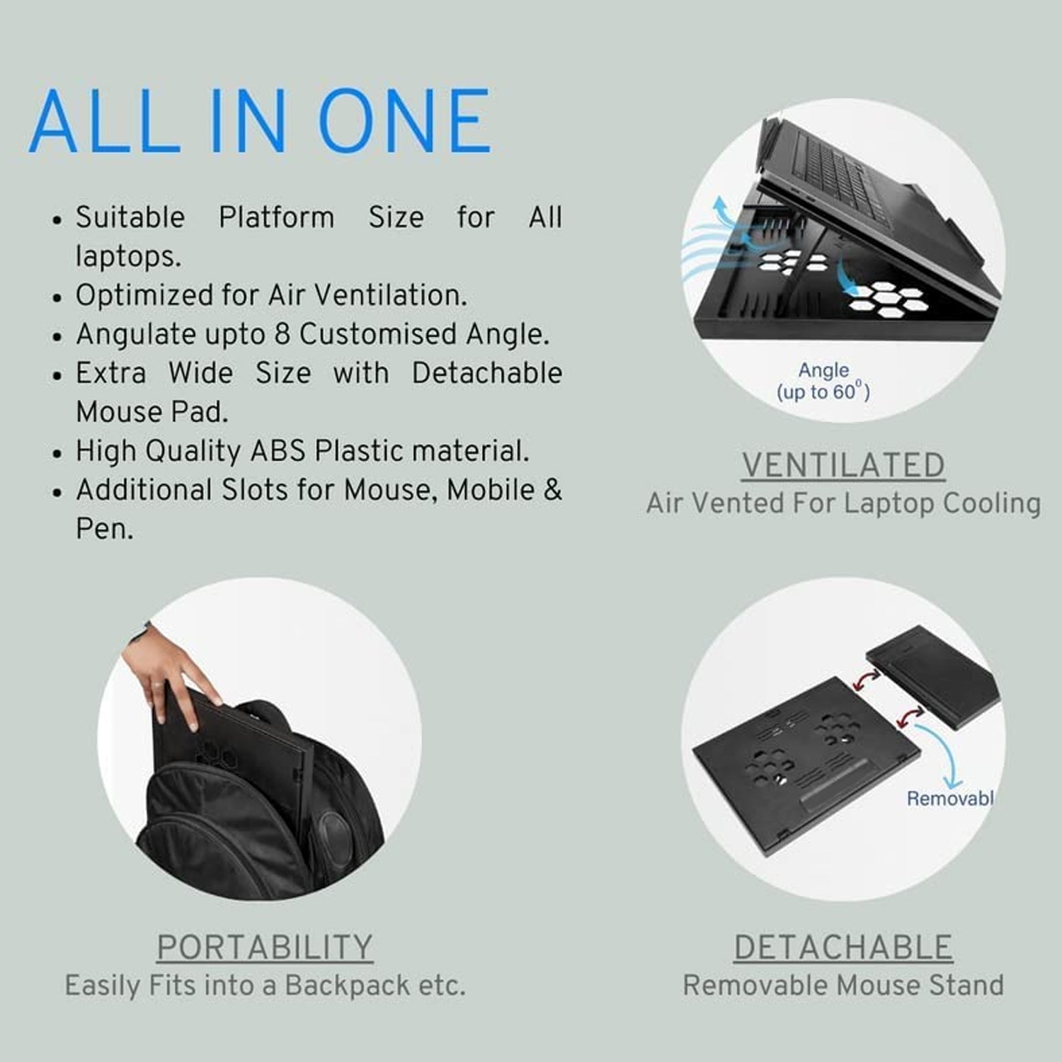 Laptop Stand Suitable Portable Foldable Compatible with MacBook Notebook Tablet Tray Desk Table Book with Free Phone Stand - Springkart 