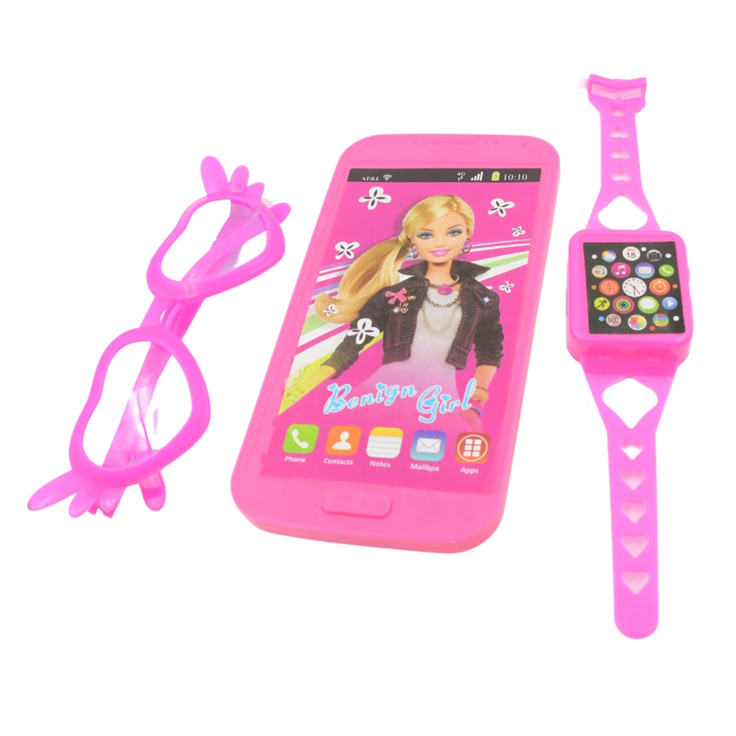 Barbiee Phone, Watch and Glasses Set for Girls, Beautiful Barbie Musical phone ABS Plastic Toy Battery Operated Barbie Glass | Musical Mobile Phone / Toddler / Toy Phone for Kids / Calling Toy Phone (3 Pcs Set, Battery Not Included) - Springkart 