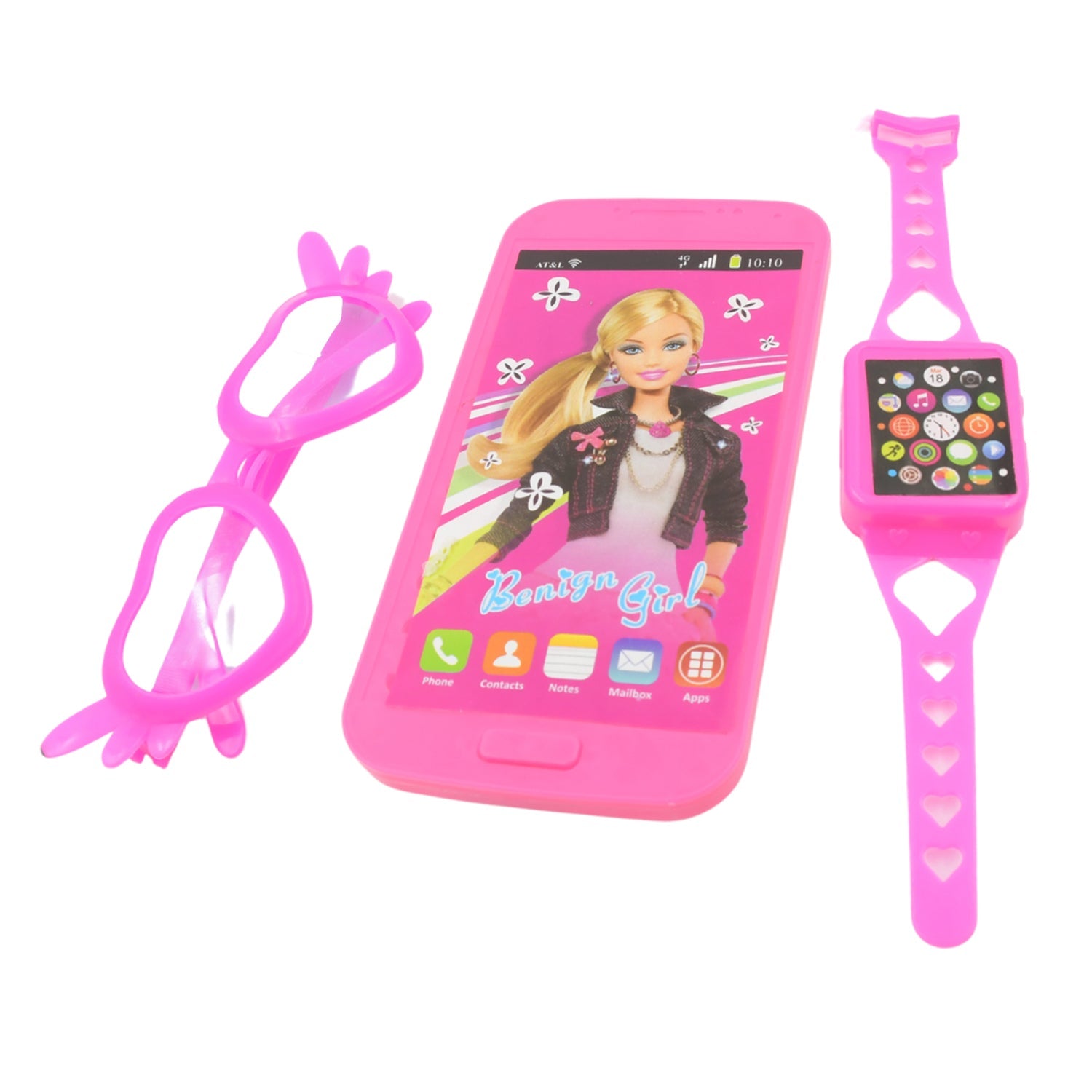 Barbiee Phone, Watch and Glasses Set for Girls, Beautiful Barbie Musical phone ABS Plastic Toy Battery Operated Barbie Glass | Musical Mobile Phone / Toddler / Toy Phone for Kids / Calling Toy Phone (3 Pcs Set, Battery Not Included) - Springkart 