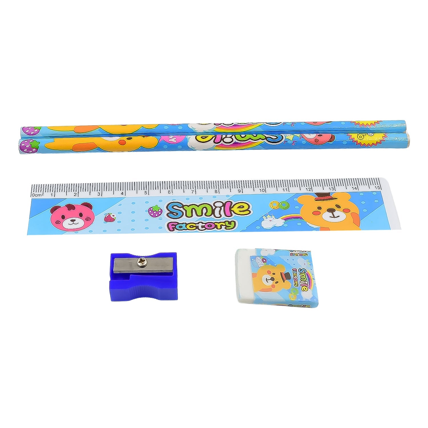 Cartoon Wooden Pencil Set for Kids Boys Return Gifts Birthday Party Space Stationary Set Pencil Eraser Sharpener Combo Kit for Kids Boys (Mix Color / 1 Set) - Springkart 