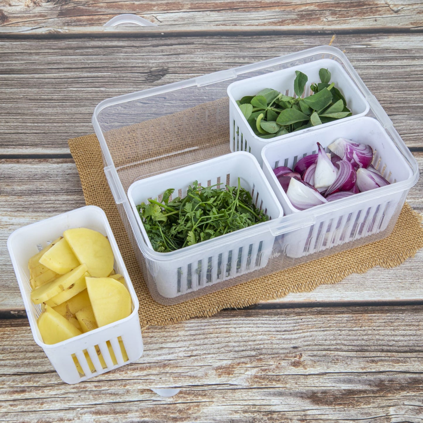 Fridge Storage Boxes Freezer Storage Containers, Container for Kitchen Storage Set, Storage in Kitchen, Vegetable Storage, Draining Crisper Refrigerator Food Box (1 Pc) - Springkart 