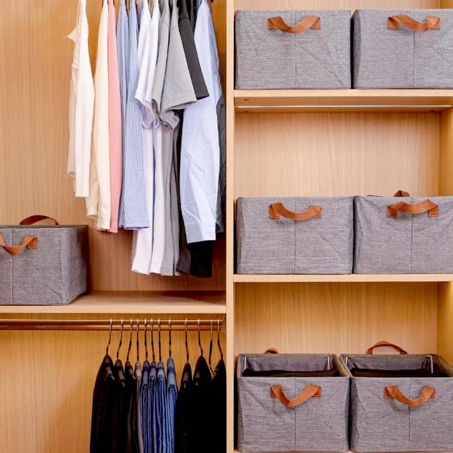 FOLDABLE STORAGE BOX WITH LID AND HANDLES, COTTON AND LINEN STORAGE BINS AND BASKETS ORGANIZER FOR NURSERY, CLOSET, BEDROOM, HOME (45 Cm) - Springkart 
