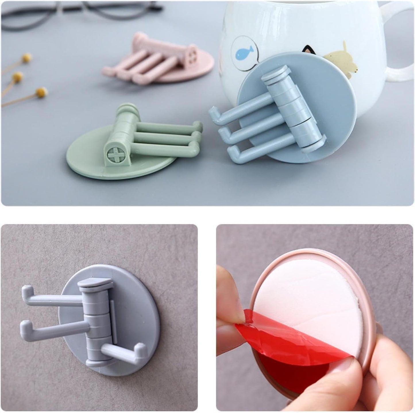 Sticky Hook Household Strong Punch-Free Hook, 180°Foldable Multi-Function Rotatable Hook with 3 Hooks, Suitable for Bathroom, Office (1 Pc) - Springkart 