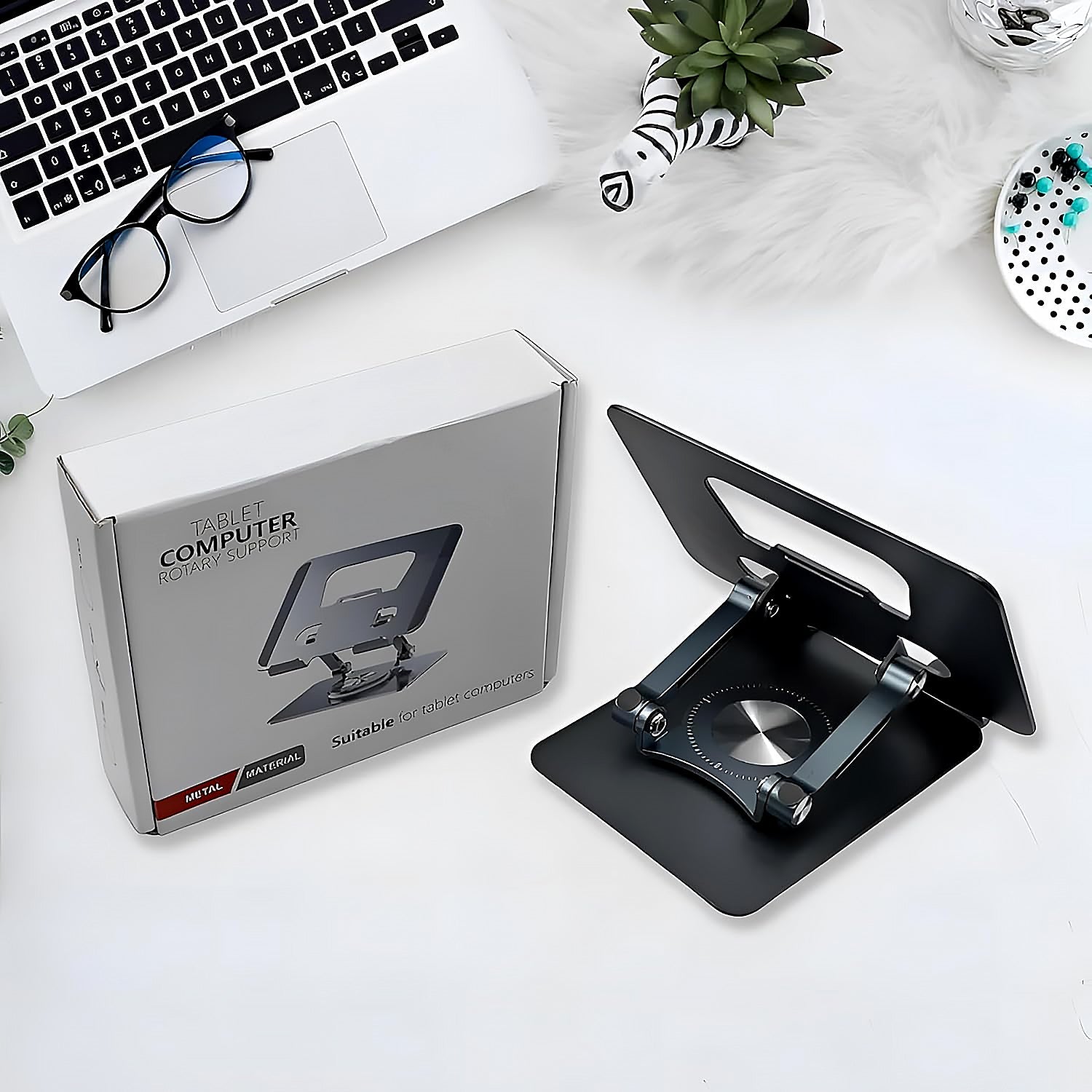 Aluminum Alloy 360°Rotating Bracket, Adjustable Laptop Stand, Portable Foldable Ergonomic Laptop Support - Springkart 