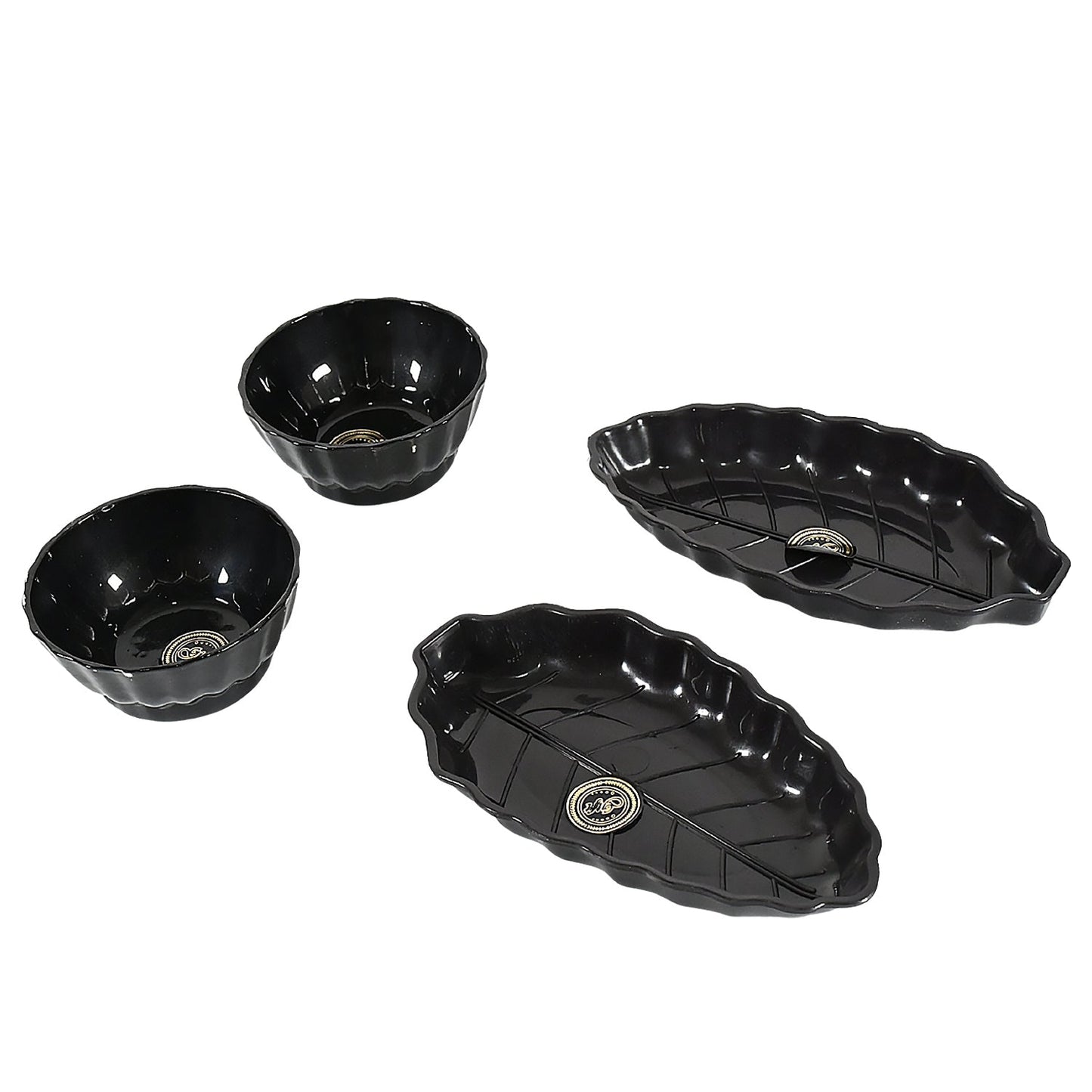 Ertiga Round Ceramic Bowl With Plastic leaf shape Serving platter Portable, Lightweight Breakfast, Serving Bowl | Highly Durable Material | Ideal for Rice, Pasta, Desserts Home & Kitchen Serving Bowl & platter (4 Pcs set) - Springkart 