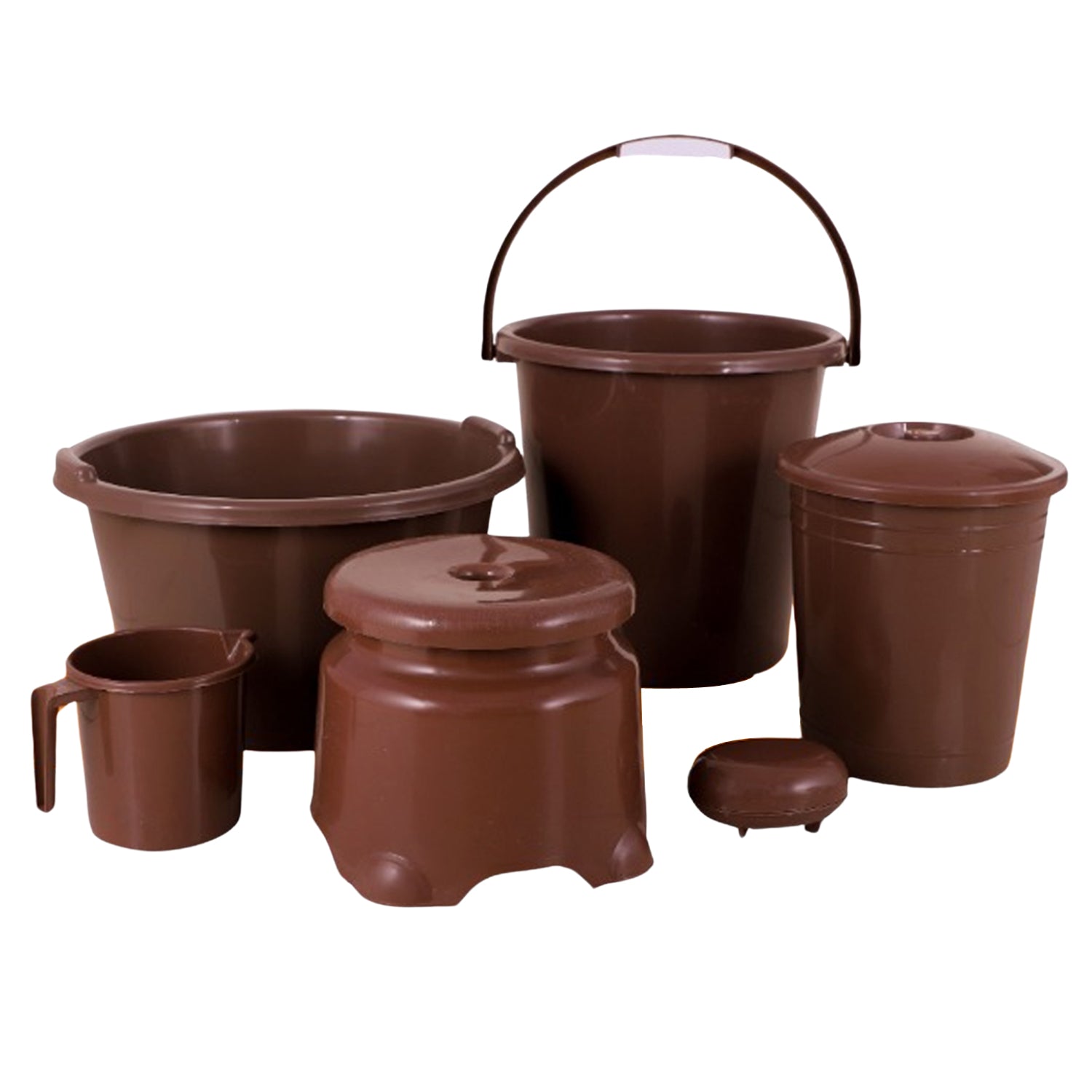 Plastic Bathroom Accessories Set 6 pcs Bath Set Bathroom Bucket with Dustbin Mug, Stool, Soap Case,Tub ( 6 Pcs Set ) - Springkart 