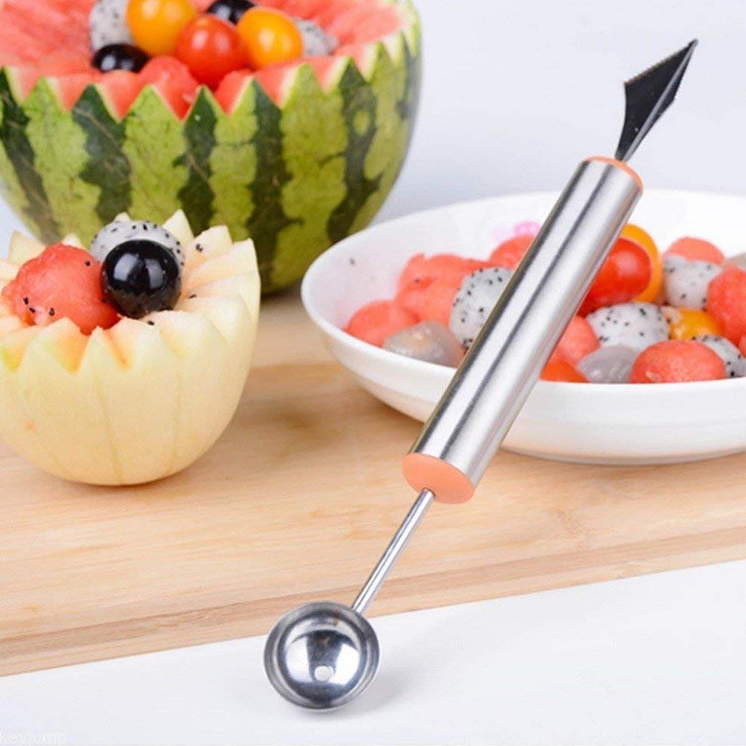 Multifunctional 2 in 1 Melon Baller - Stainless Steel Dig Scoop with Fruit Carving Knife. - Springkart 