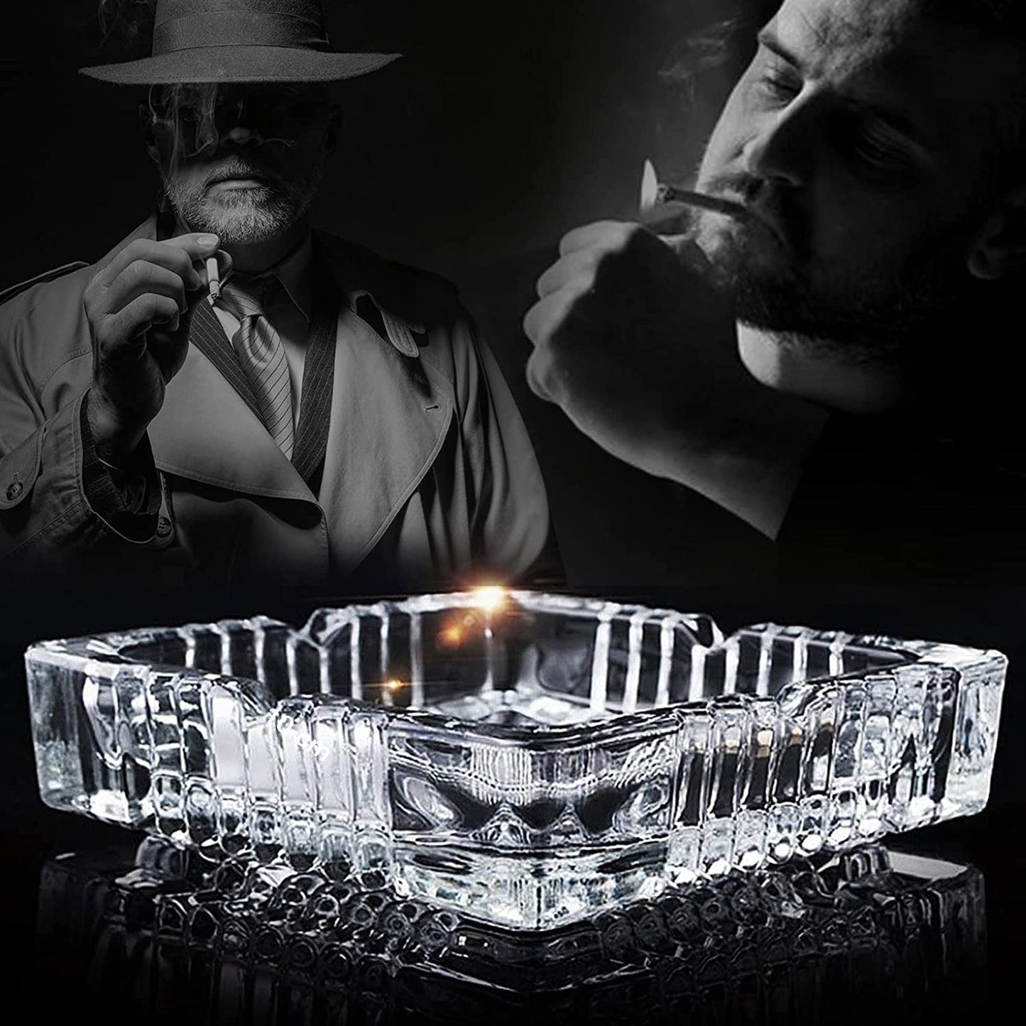 Square Glass Misti Crystal Quality Cigar Cigarette Ashtray Round Tabletop for Home Office Indoor Outdoor Home Decor - Springkart 