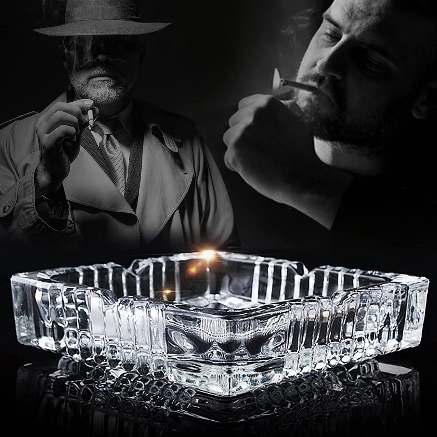 Square Glass Misti Crystal Quality Cigar Cigarette Ashtray Round Tabletop for Home Office Indoor Outdoor Home Decor - Springkart 