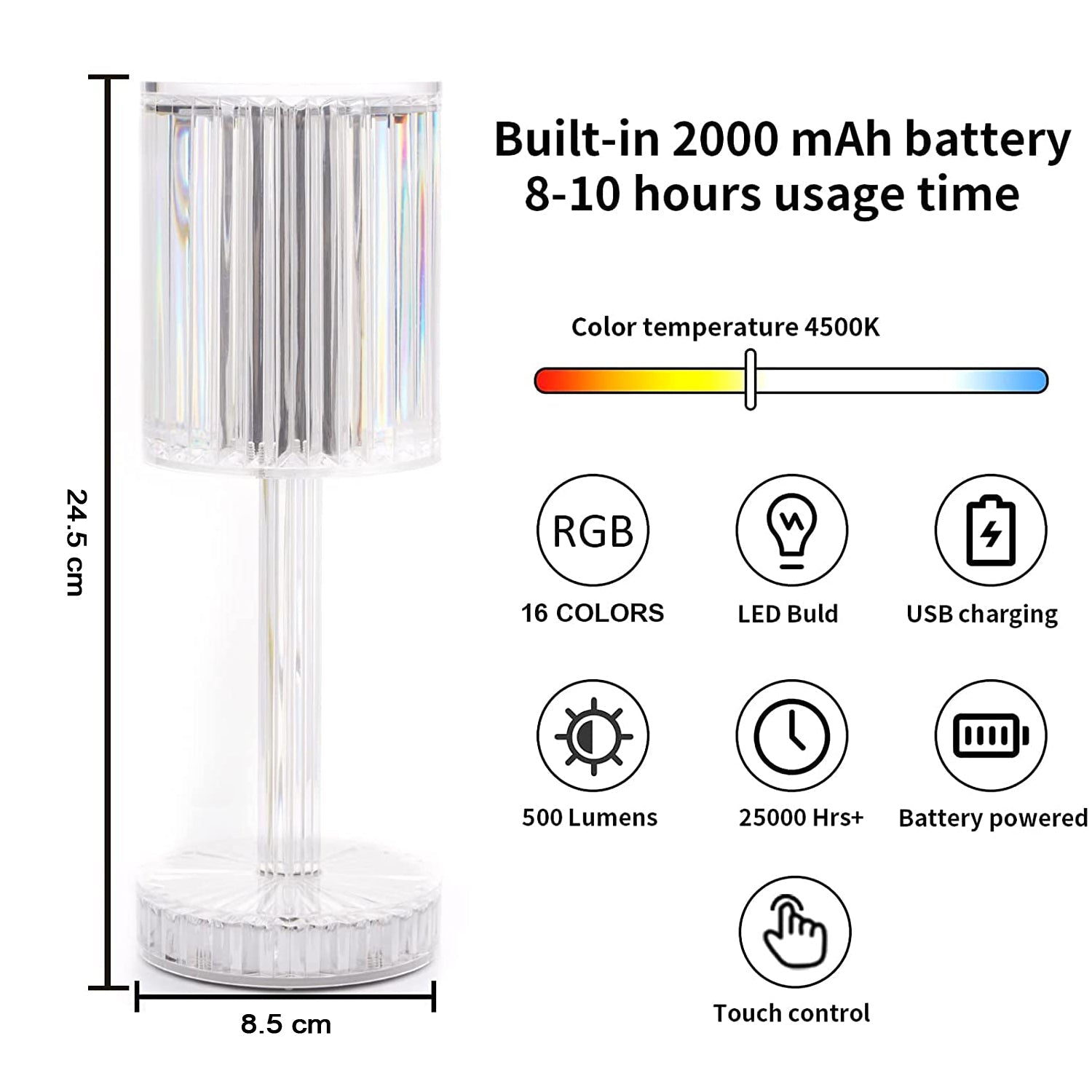 Crystal Table Lamp , Touch Control Atmosphere Nightstand Lamp With USB Charging Line - Springkart 