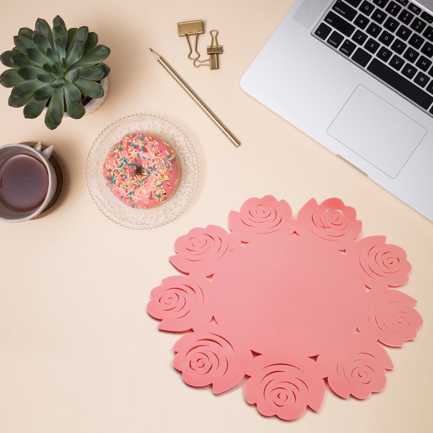 Multifunctional Placemat: Plate & Cup Mat in One (Rose/Circular) - Springkart 